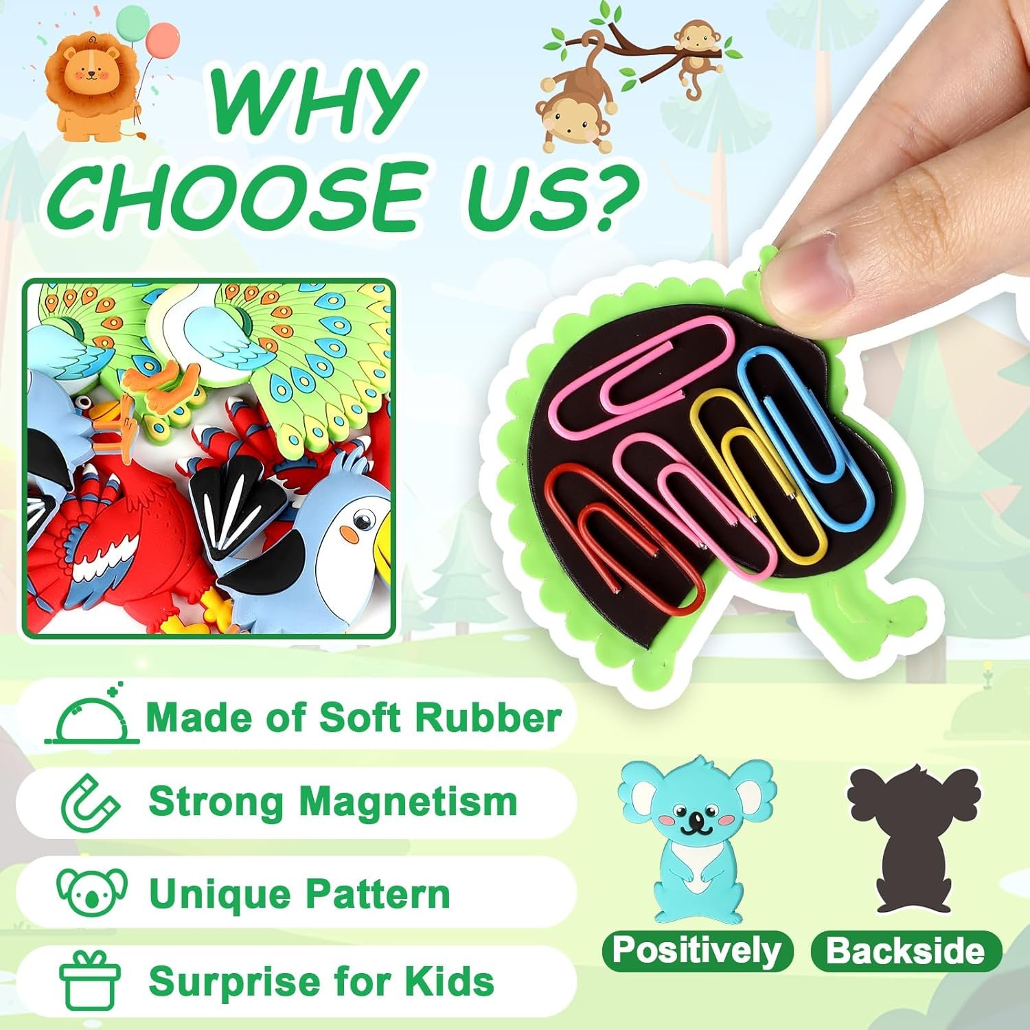 wholesale 24pcs jungle animals refrigerator magnets for toddlers 1-3 kids cute rubber safari animals educational toy wild animal magnets for fridge full back magnetic toys for fridge whiteboard baby gift factory & supplier oem