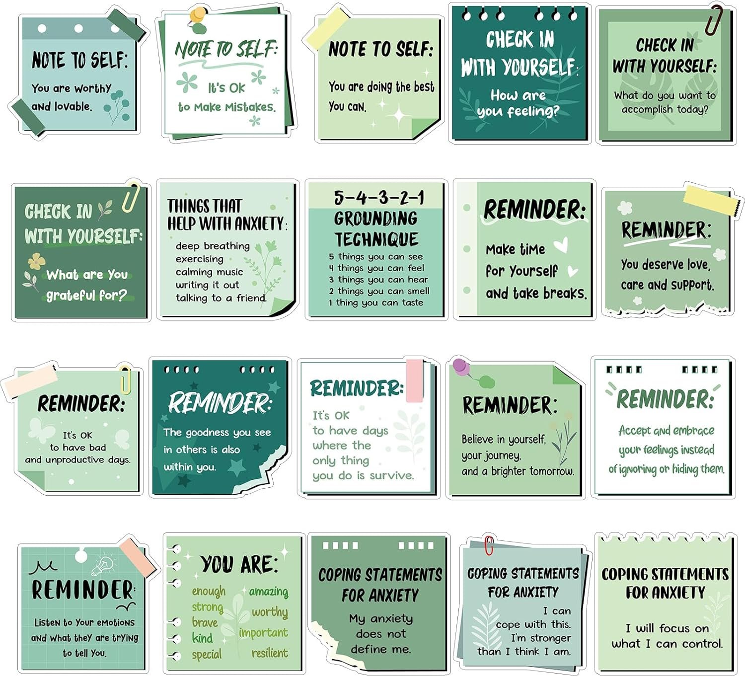 wholesale 20 pcs mental health magnets motivational daily reminders magnets with positive affirmations mental health awareness items for lockers, fridges, home, office, and classroom use(green) factory & supplier oem