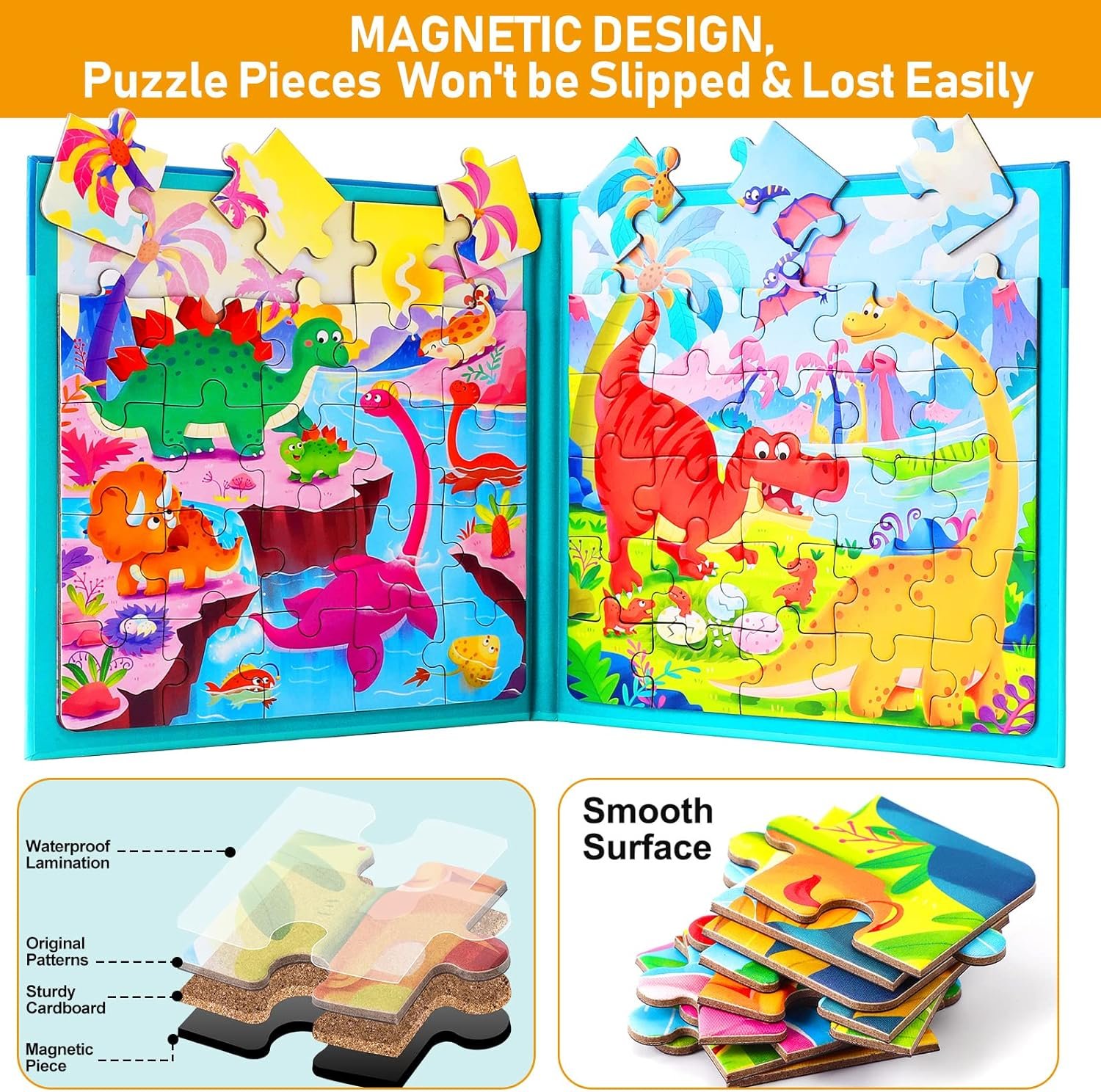 wholesale magnetic puzzles for kids ages 3-5, two-book set, dinosaur animal jigsaw puzzle magnet books travel games montessori preschool learning activities toddler toys for 3 4 5 6 year old boys girls factory & supplier oem