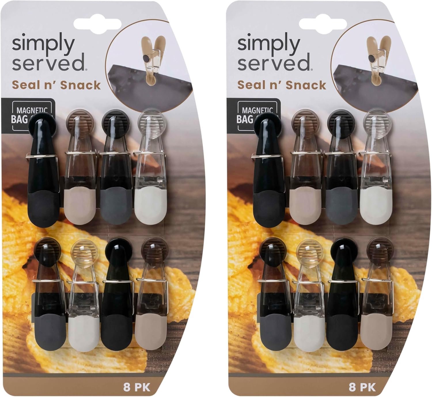 wholesale seal n snack magnetic chip clips, multi-purpose bag grips for kitchen storage, keep pantry foods fresh, assorted neutral colors, 16 count factory & supplier oem