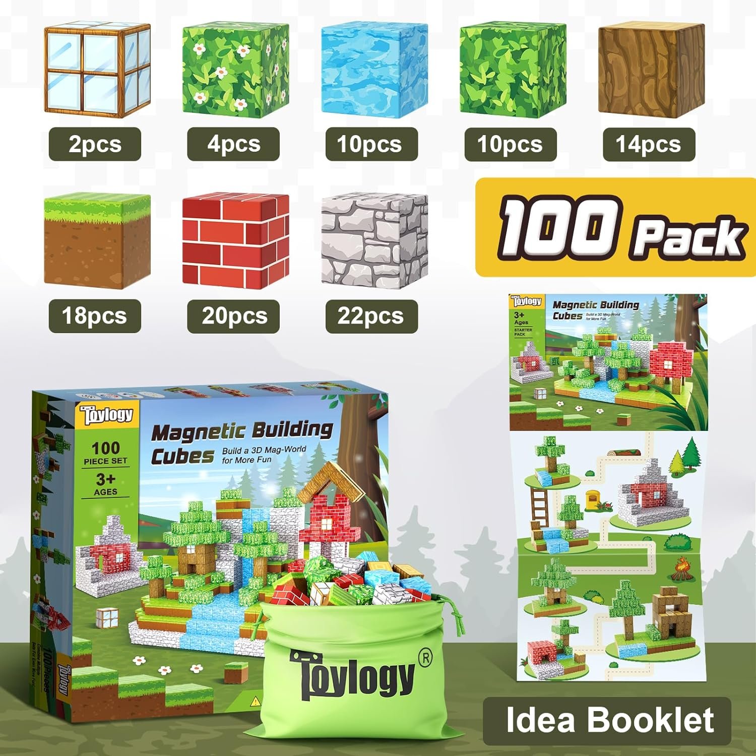 wholesale 100pcs magnetic blocks-build mine magnet world set for boys & girls age 3-5 6-8, stem sensory toys for toddlers gifts for 3+ years old girls boys,1