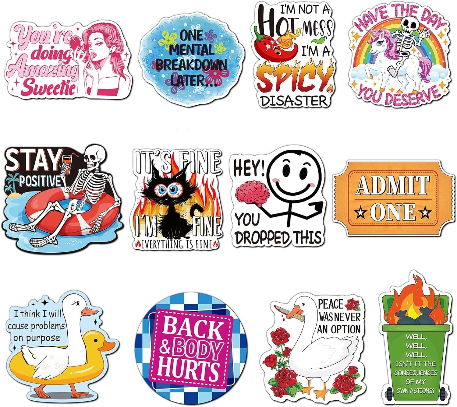 wholesale 12 pcs funny fridge magnets, cute meme refrigerator magnets fridge magnets adult duck dumpster word skull anime magnets for home office kitchen car decoration factory & supplier oem