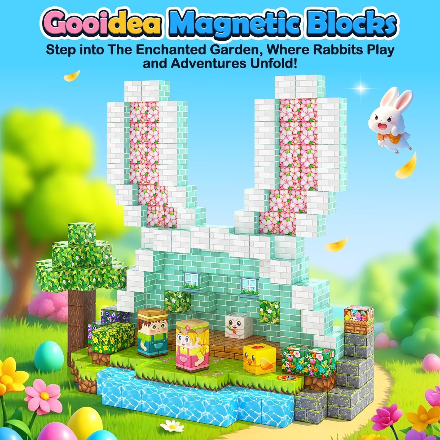 wholesale 108pcs magnetic blocks kids magnet toys, large 1 inch building cubes with puzzle panel, mine magworld easter bunny garden building crafts, sensory learning toys gift for 3+ year old boys girls factory & supplier oem