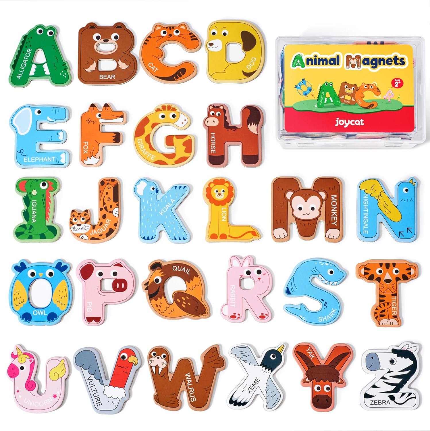 wholesale joycat wooden thick alphabet magnets for toddlers fridge large size cute animal colorful abc magnetic letters 26 uppercase letters educational toy set for kids toddlers preschool learning spelling factory & supplier oem