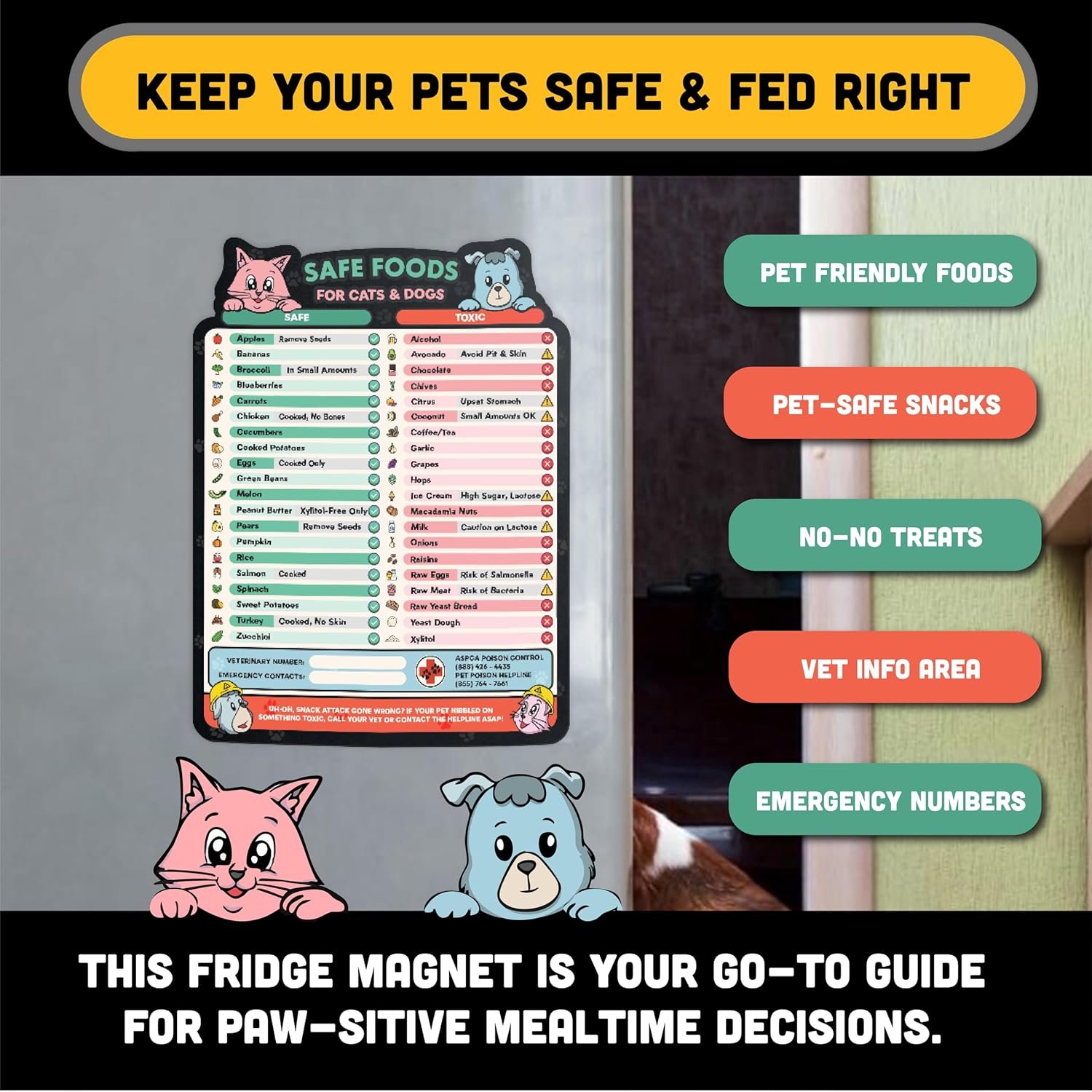 wholesale magnetic safe foods guide for dogs and cats | pet food safety magnet | cat & dog safety emergency numbers | 8.5