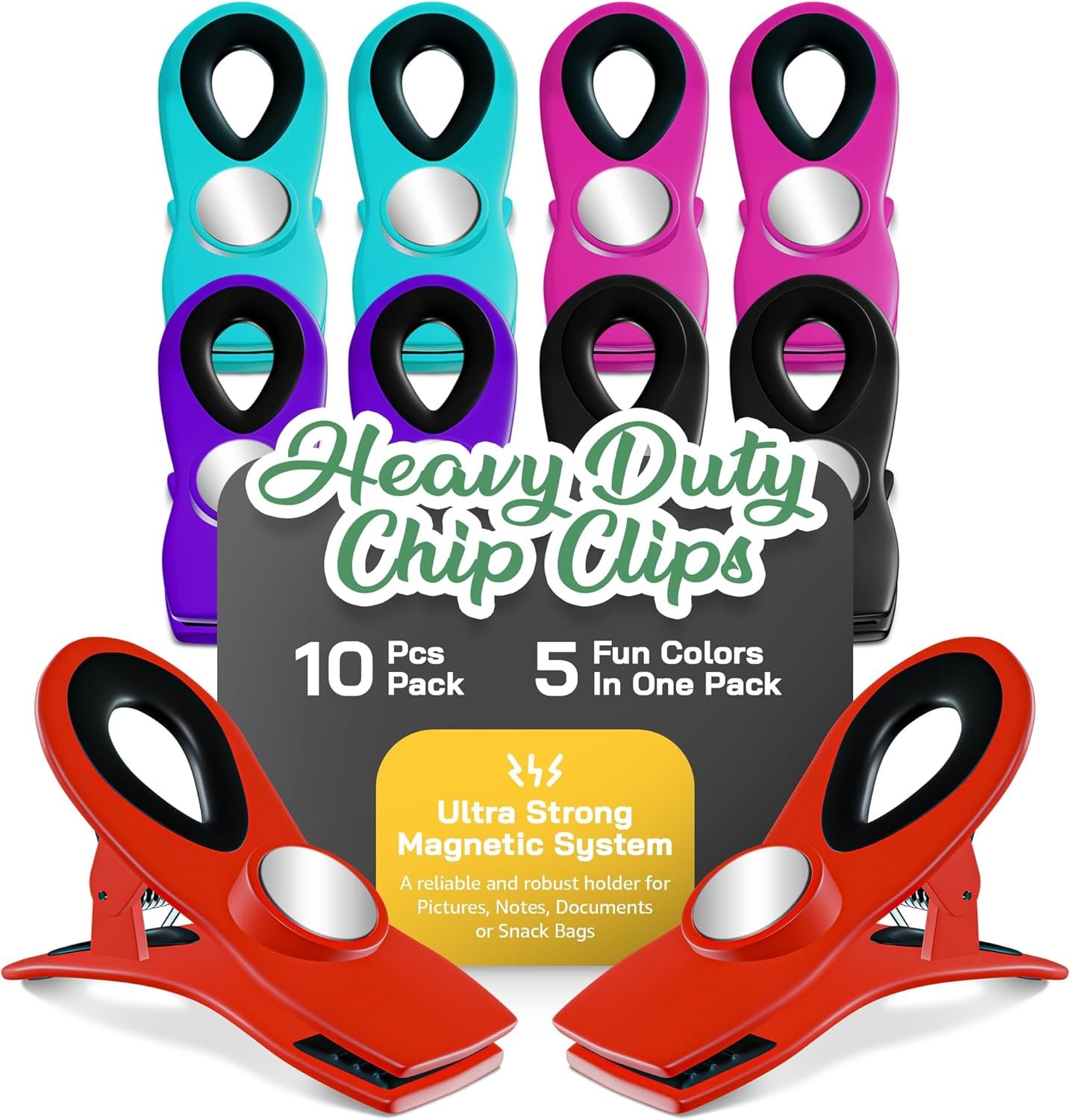 wholesale magnus 10 pack chip clips magnetic - tight sealing bag clips for food packages with super strong magnet clips for fridge - refrigerator food clips for bags, chip bag clip and kitchen storage assorted factory & supplier oem