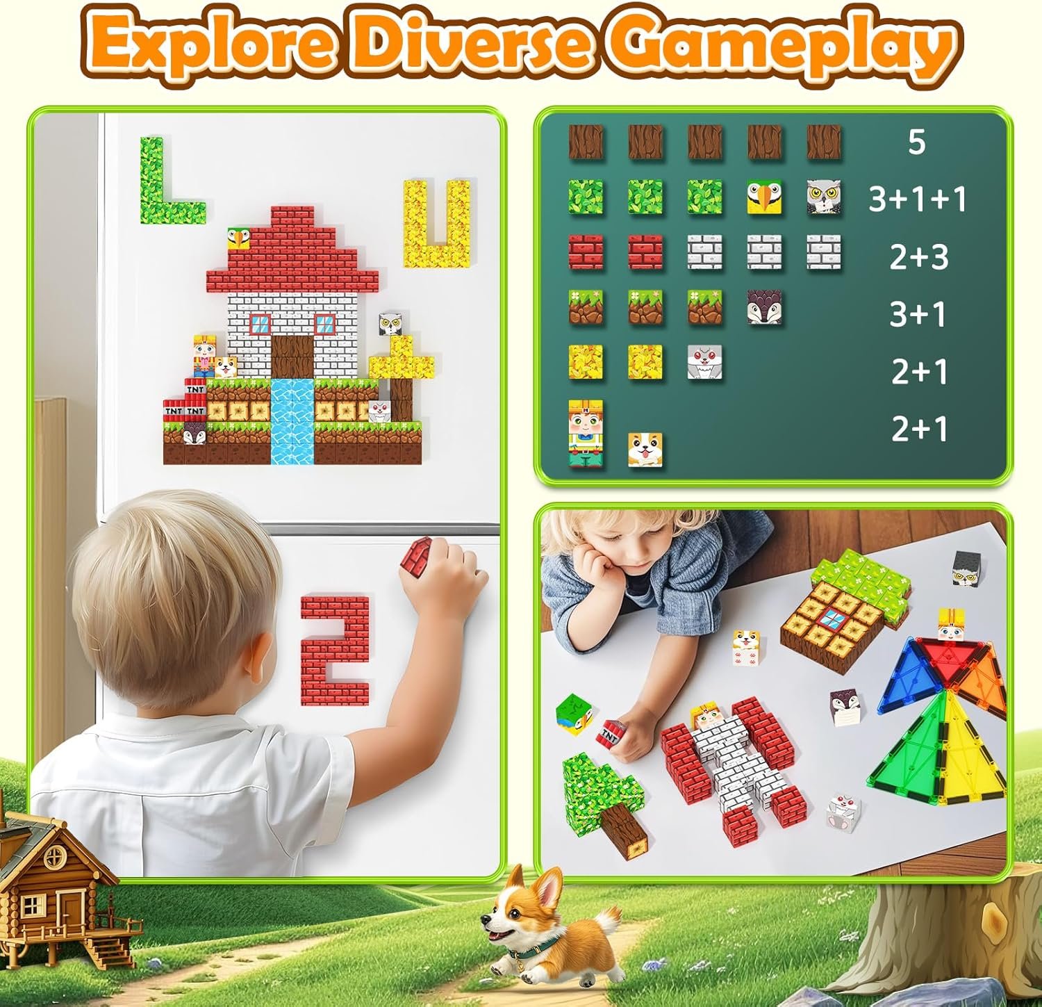 wholesale 100pcs magnetic blocks with forest animals toys, build mine magnet world set, magnetic tiles building for boys & girls age 4-8 5-7, stem montessori sensory toys for toddlers kids gifts 3+ years old factory & supplier oem