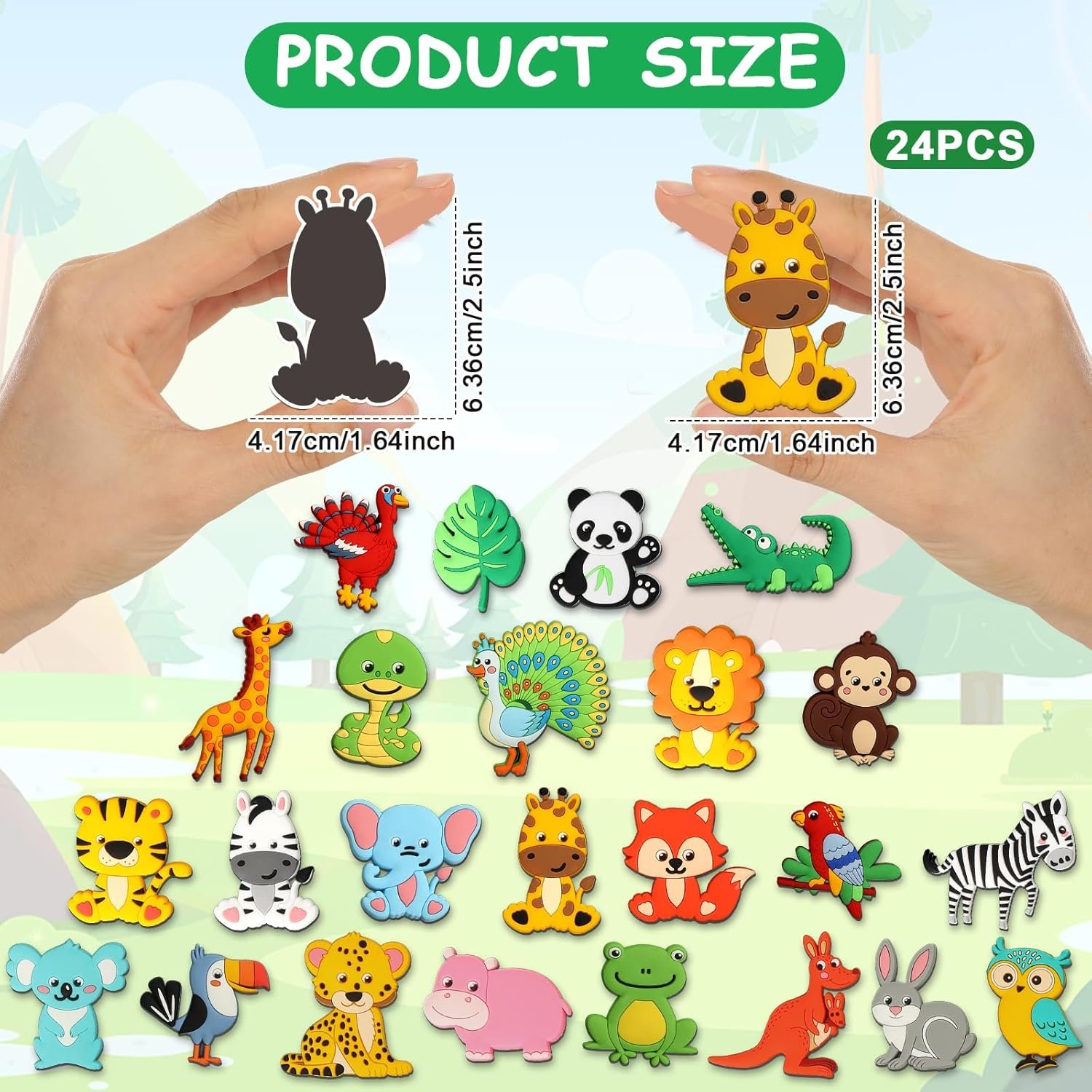 wholesale 24pcs jungle animals refrigerator magnets for toddlers 1-3 kids cute rubber safari animals educational toy wild animal magnets for fridge full back magnetic toys for fridge whiteboard baby gift factory & supplier oem