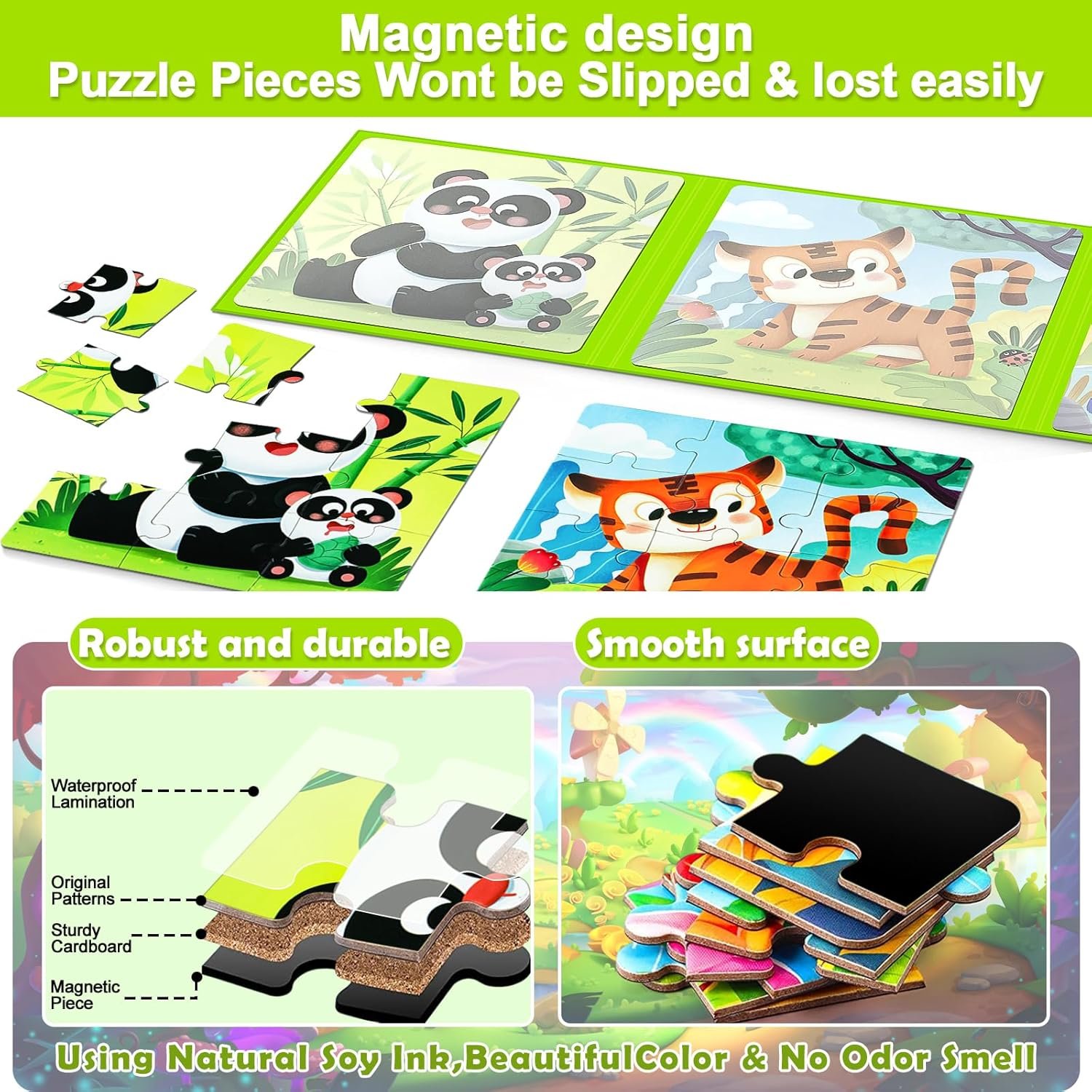 wholesale magnetic puzzles for toddler ages 3-5, 3 in 1 animals magnet puzzle book, montessori preschool learning toy, travel toys and travel games for 3-5 year olds boys and girls factory & supplier oem