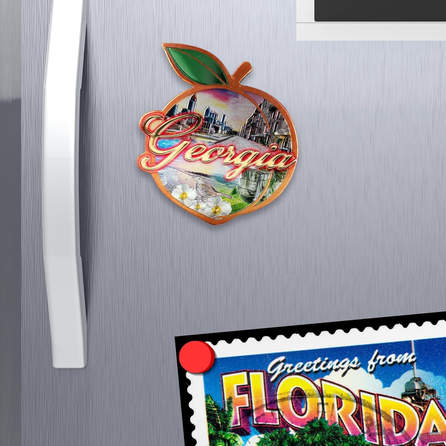 wholesale georgia peach montage magnet, collective travel souvenir, keepsake gift, 3 x 3 inches factory & supplier oem