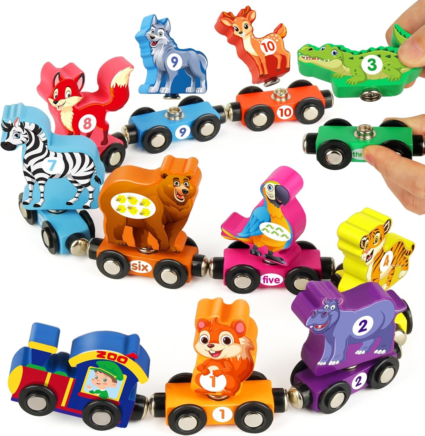 wholesale vanmor wooden train set for toddlers, magnetic animal number train toys for ages3-5, toddler learning toys, fine motor skills educational toys, preschool activities, toddler boy girl gifts factory & supplier oem
