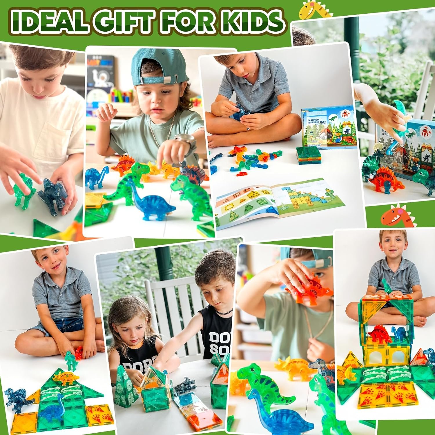 wholesale dinosaur toys magnetic tiles 3d movable dinos for kids 3-5 5-7 toddler outdoor sensory toys, stem educational magnetic blocks for 3+ years old boys girls kids toy factory & supplier oem