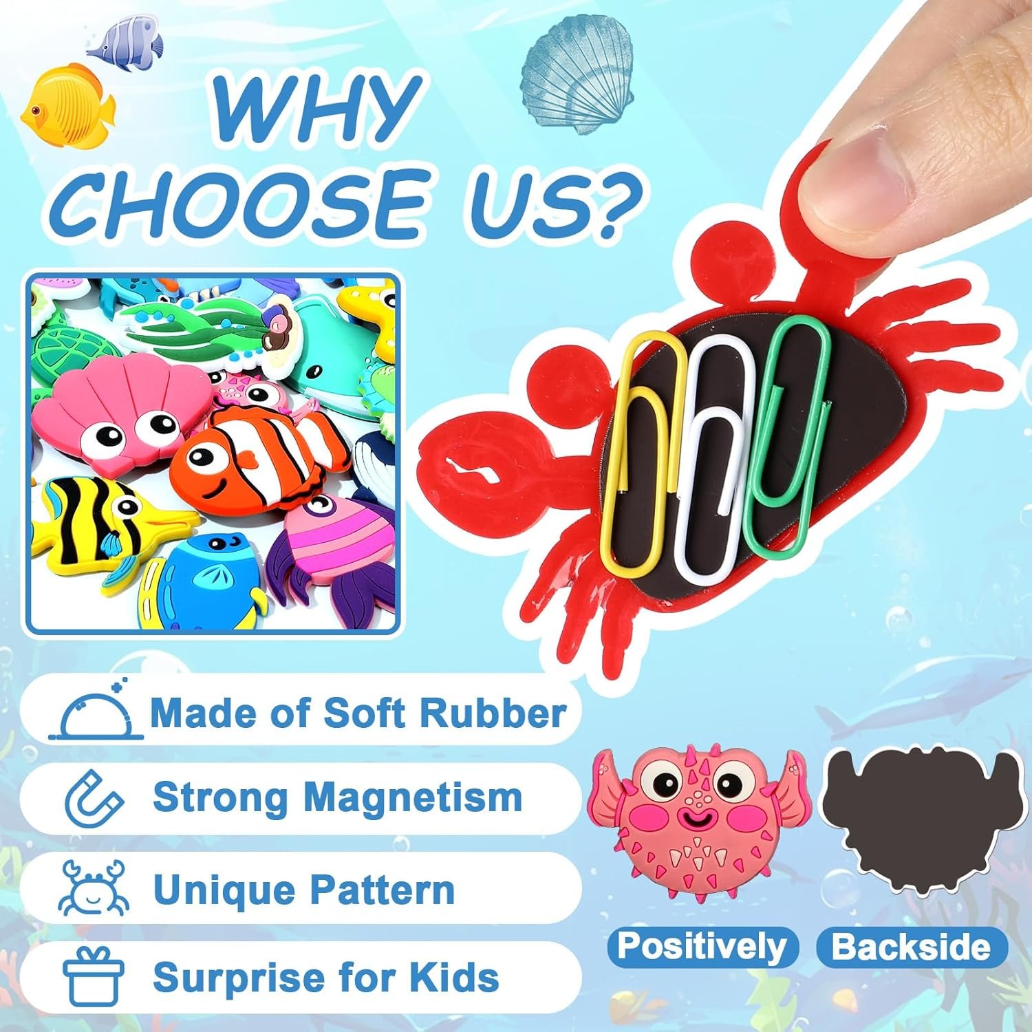 wholesale 24pcs ocean animals refrigerator magnets for toddlers 1-3 kids cute rubber sea animals educational toy sea life magnets for fridge full back magnetic toys for fridge whiteboard under the sea baby gift factory & supplier oem