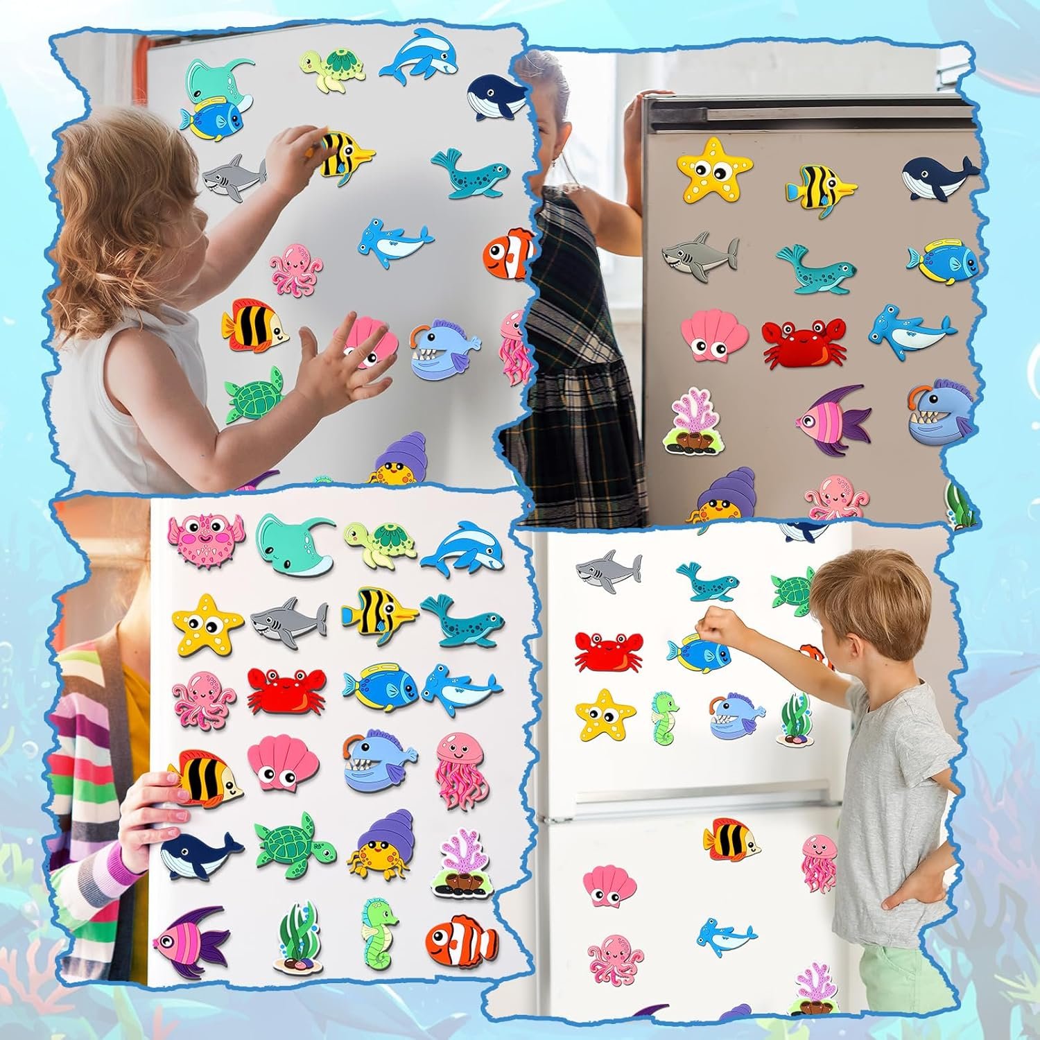 wholesale 24pcs ocean animals refrigerator magnets for toddlers 1-3 kids cute rubber sea animals educational toy sea life magnets for fridge full back magnetic toys for fridge whiteboard under the sea baby gift factory & supplier oem