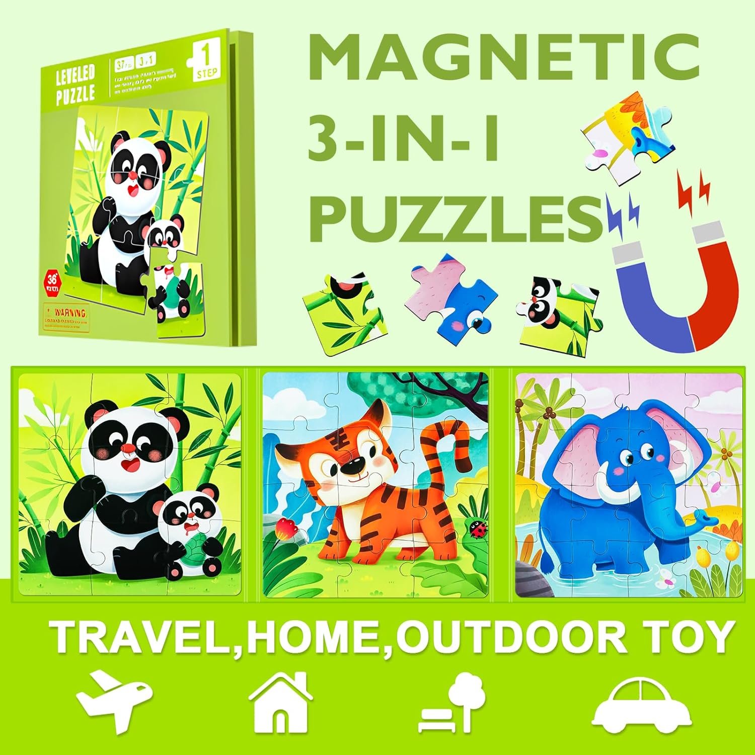 wholesale magnetic puzzles for toddler ages 3-5, 3 in 1 animals magnet puzzle book, montessori preschool learning toy, travel toys and travel games for 3-5 year olds boys and girls factory & supplier oem