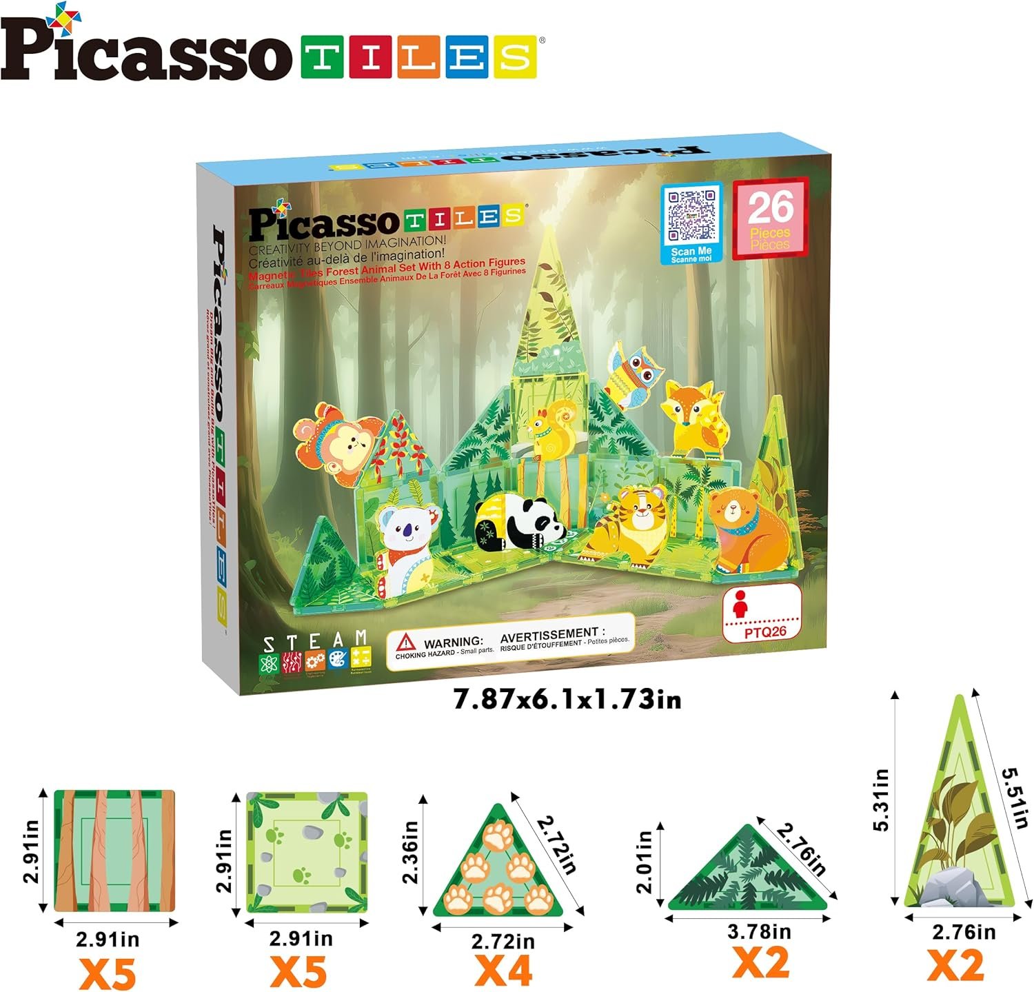 wholesale picassotiles magnet tile building blocks forest animal themed playset with 8 character action figures educational stem learning construction kit pretend play magnetic tiles toddler kids ages 3+ ptq26 factory & supplier oem