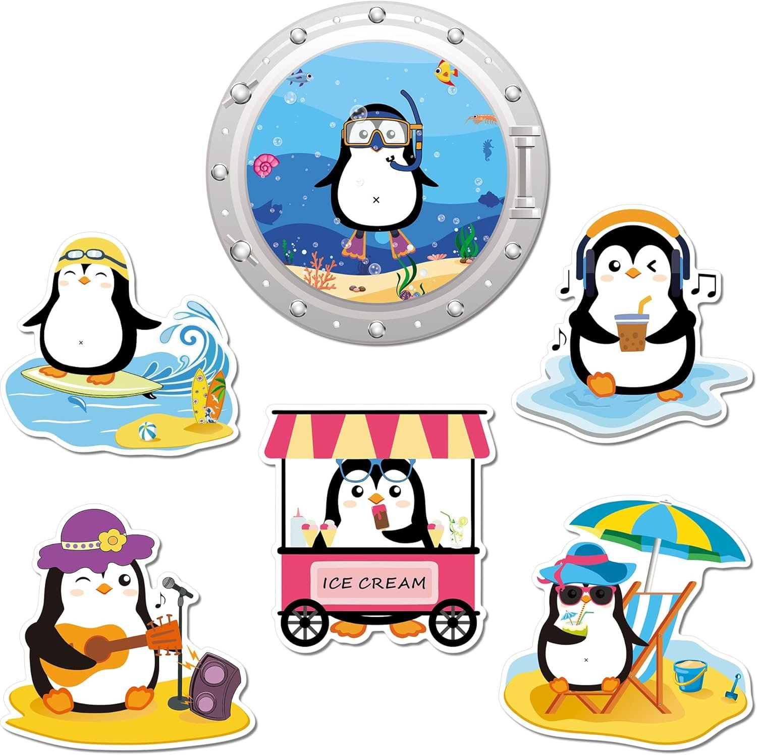 wholesale 6pcs large penguins cruise door magnets decorations, funny cruising magnetic ship cabin door decor, cute penguins animal magnet sticker for fridge car carnival party factory & supplier oem
