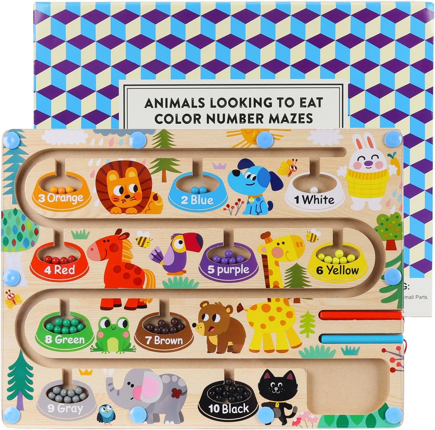 wholesale magnetic color and number maze, wooden animal magnet puzzles board games for toddler kids, montessori color learning sorting counting matching toys for 3 years old boys girls gift factory & supplier oem
