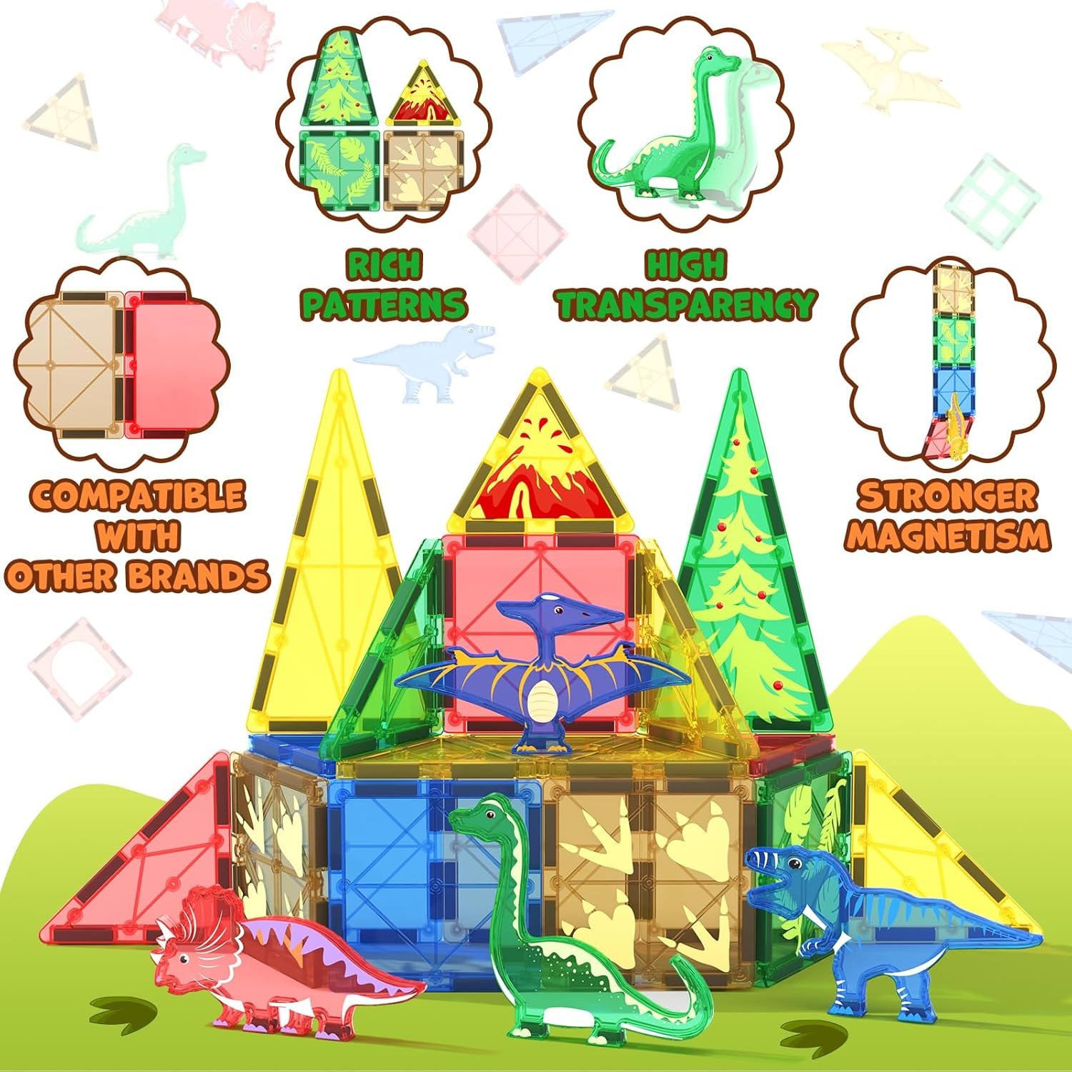 wholesale dinosaur toys magnetic tiles building blocks kids - dinosaur world stem magnet for toddlers creative construction play for 3+ year old boys girls ideal preschool learning sensory toys factory & supplier oem