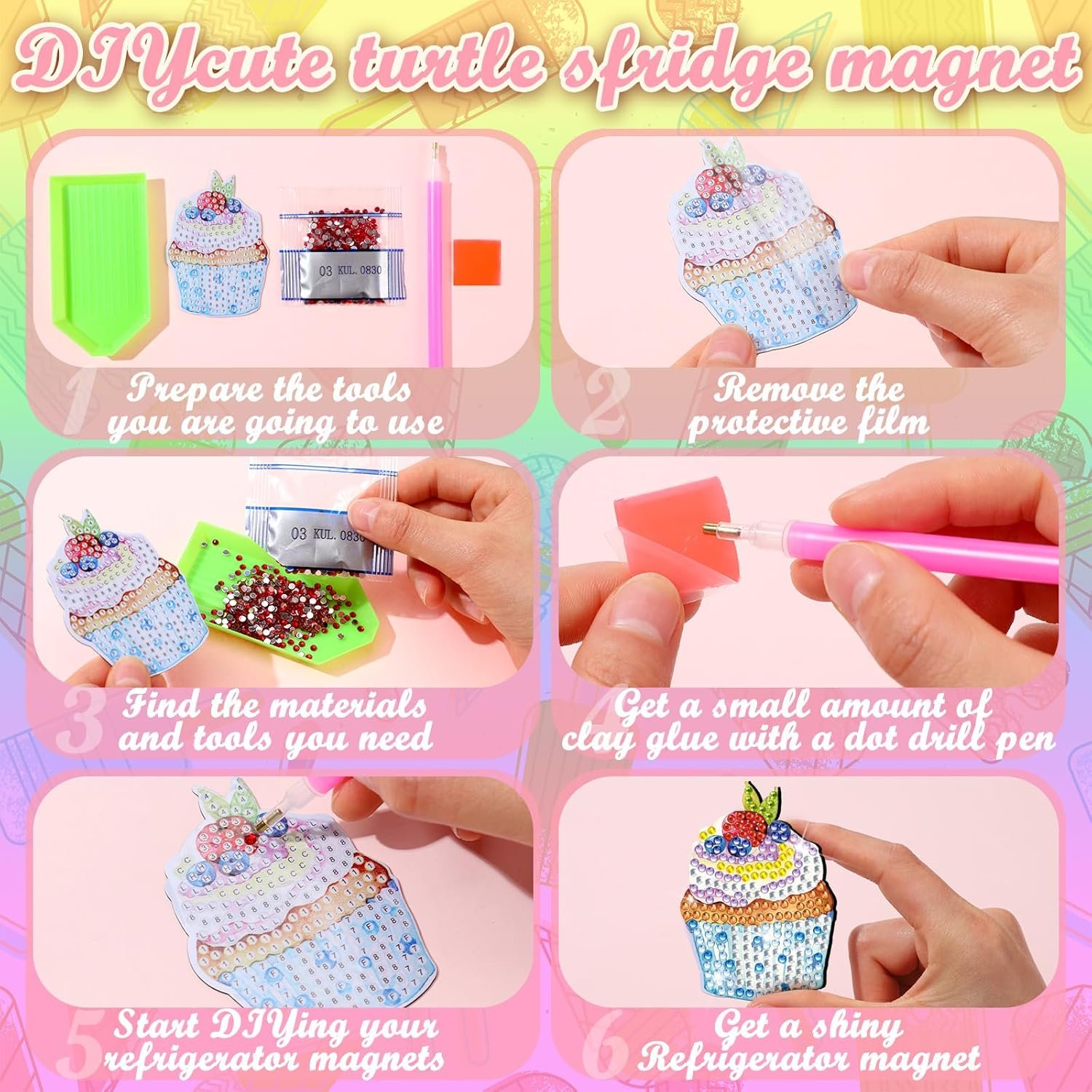 wholesale remuuly 30 pcs diamond painting magnets spring diamond art magnet kits for adults summer animal flower cupcake cow rhinestones refrigerator stickers for fridge diy crafts toy gifts(cupcake) factory & supplier oem