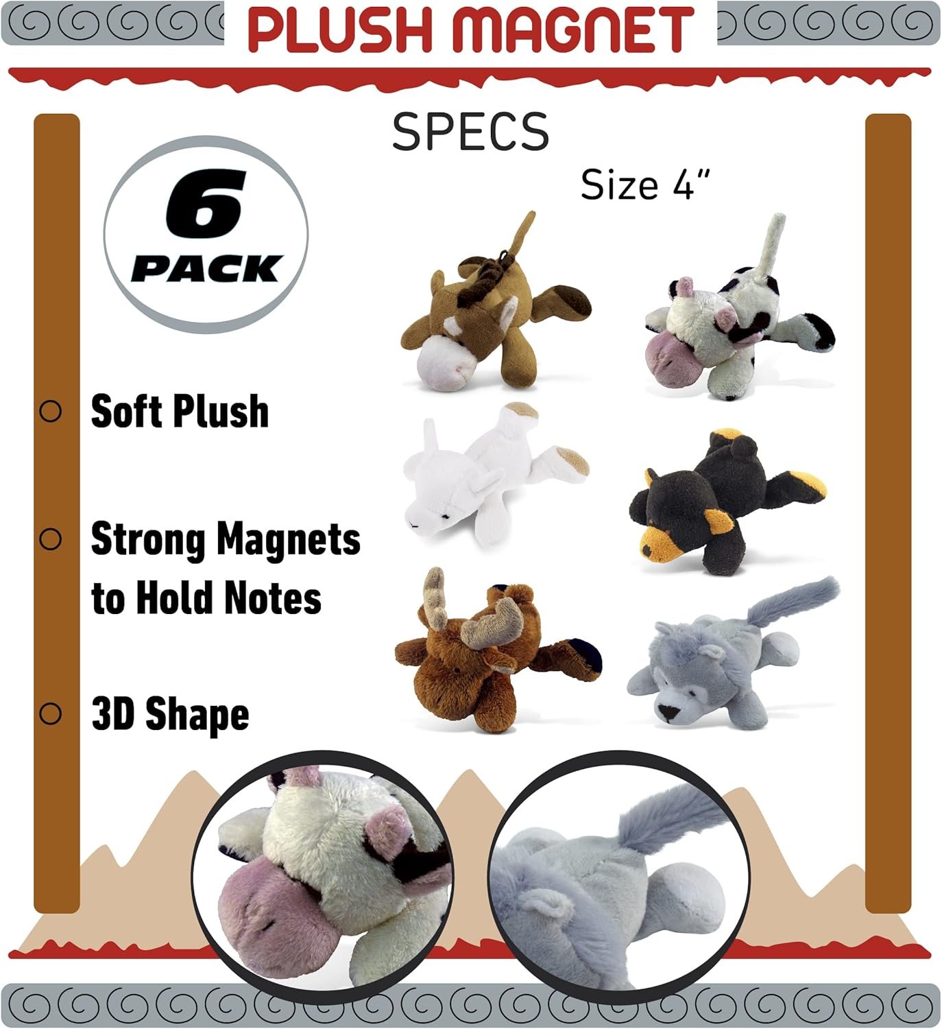 wholesale dollibu wild collection plush magnetic animals - fluffy plush animal magnets, adorable farm and wild animals magnetic plush, cute magnets for refrigerator, locker, or home decor accessory - 6 pcs set factory & supplier oem
