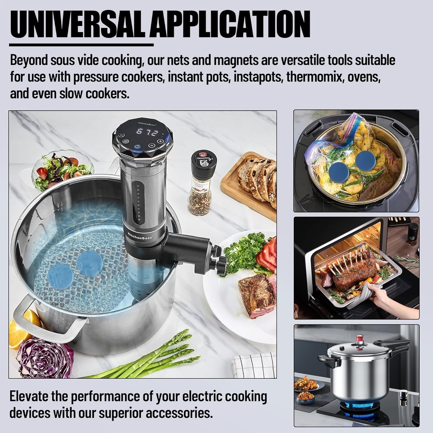 wholesale tongass 8-pcs silicone-coated sous vide magnets weights and food grade stainless steel sous vide mesh net for keeping bags submerged & prevent floating, powerful food safe weighted magnets factory & supplier oem