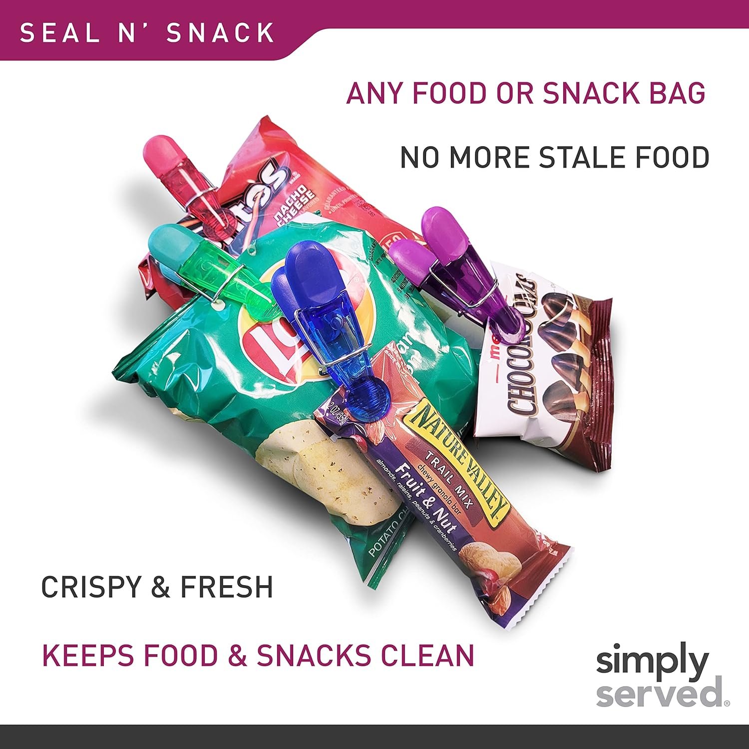wholesale seal n snack magnetic chip clips, multi-purpose bag grips for kitchen storage, keep pantry foods fresh, assorted neutral colors, 16 count factory & supplier oem