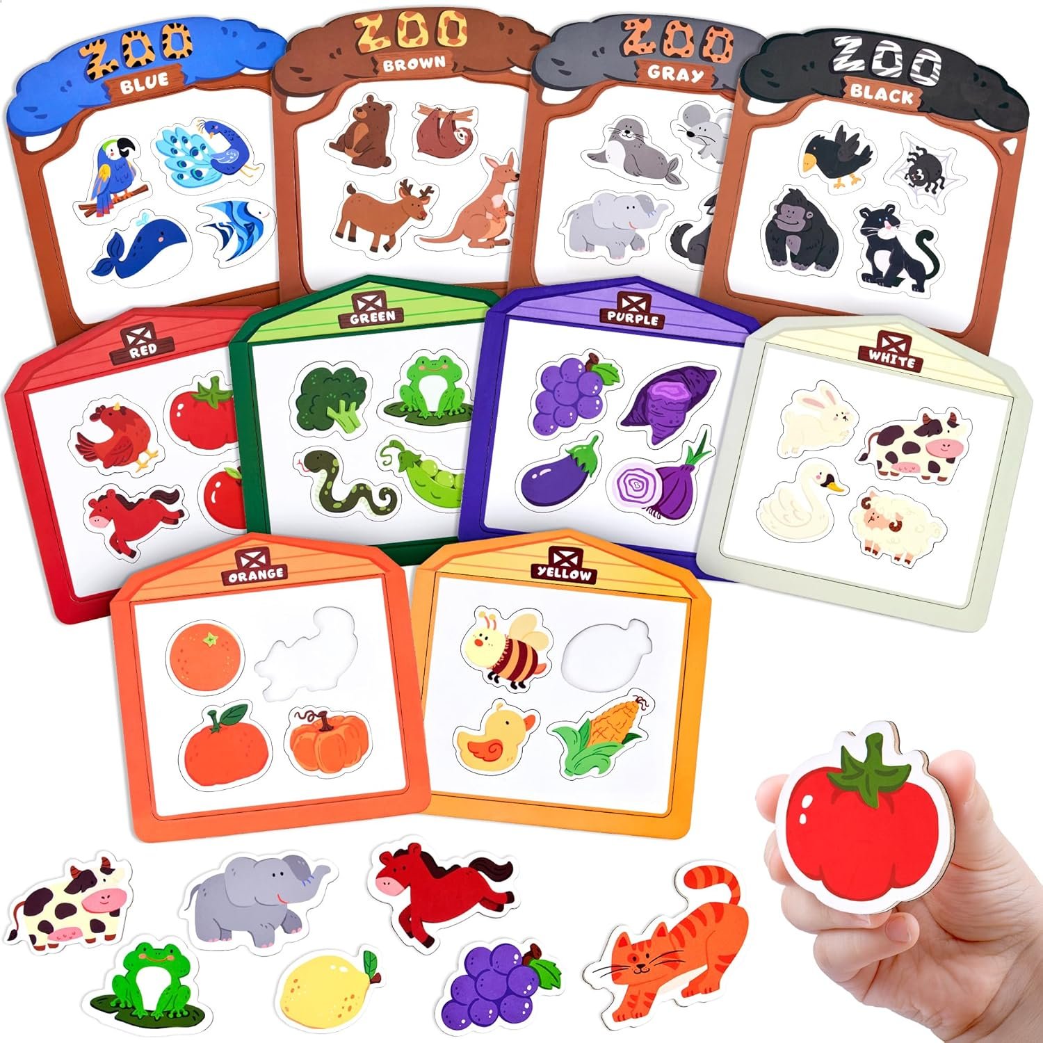 wholesale joycat wooden fridge magnets for toddlers, 50pcs magnetic color sorting refrigerator toys, farm & zoo animal magnets for kids, baby educational learning gifts for 2, 3, 4, 5 year olds factory & supplier oem
