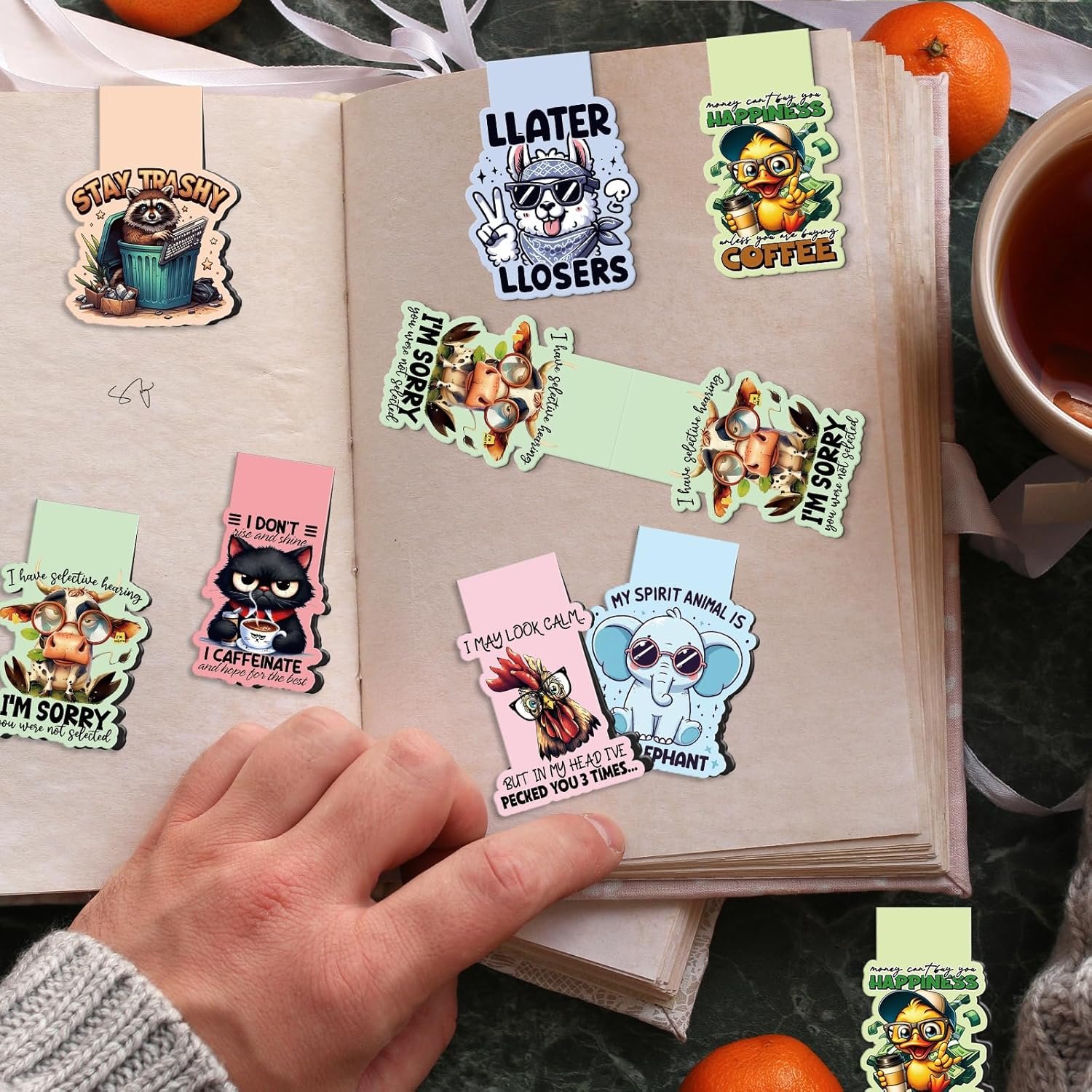 wholesale funny magnetic bookmark gifts - 8 pcs animals sarcastic bookmarks magnetic humorous cat duck cow elephant magnets book marks page clip gift for women men book lovers students teacher reading factory & supplier oem