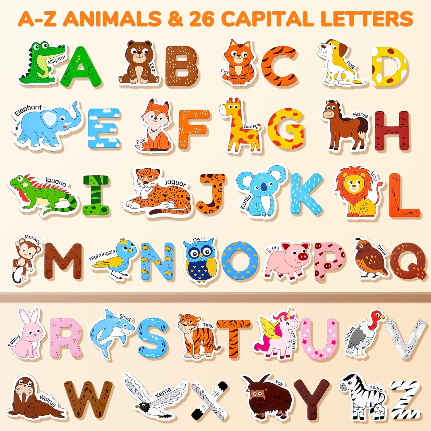 wholesale joycat wooden fridge magnets for toddlers – 26 cute animals & uppercase letters, large refrigerator abc alphabet magnets set for kids, preschool learning spelling alphabet gifts toy for ages 2+ factory & supplier oem
