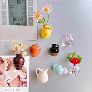 wholesale cute ceramic vase fridge magnets, funny mini plant magnets, tiny 3d plant vase for refrigerator decoration kitchen locker kitchen office (5 pack) factory & supplier oem