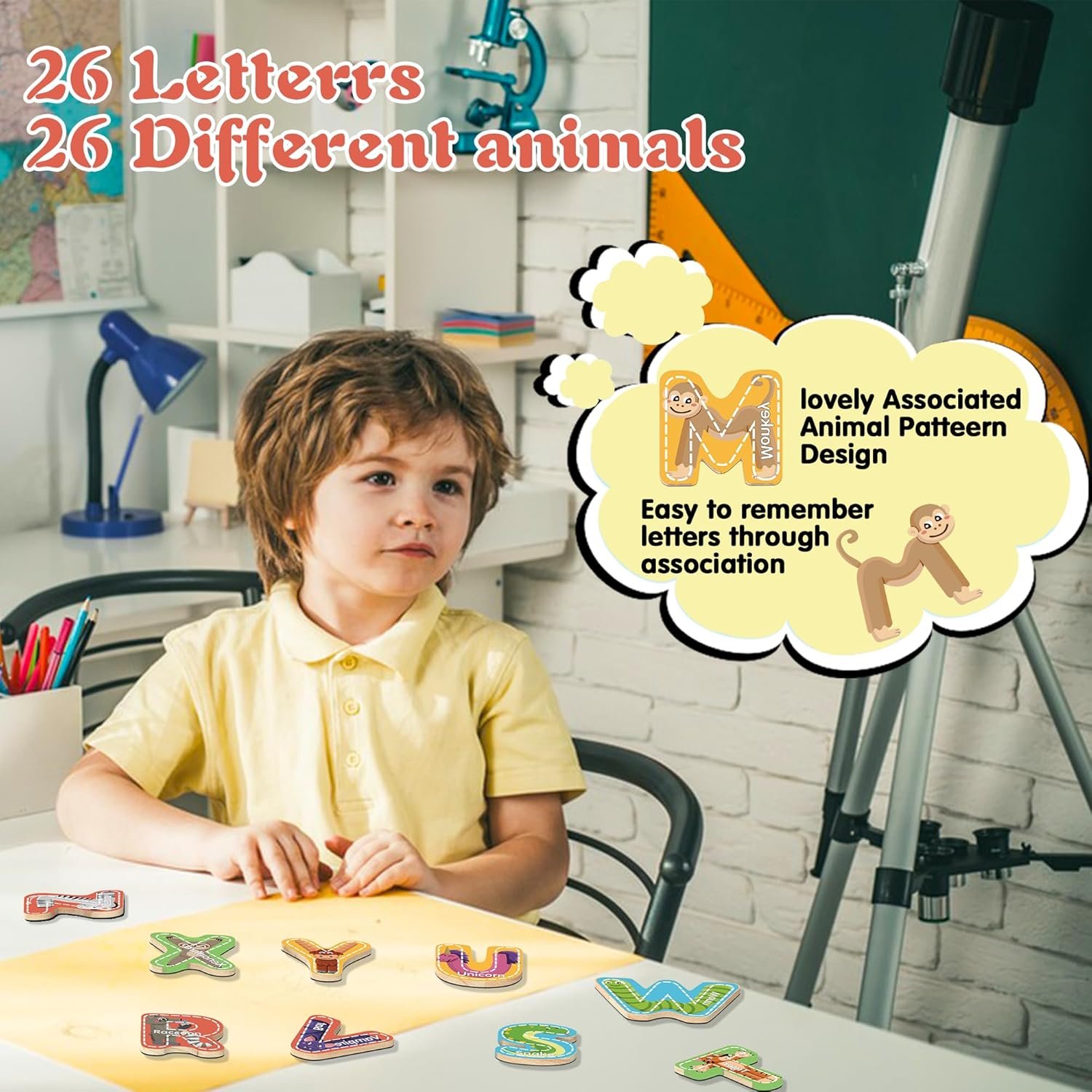 wholesale magnetic letter, thickened wooden abc alphabet fridge magnets for toddlers 1-3, large cute animal magnet learning toys set for kids ages 2 4 5 years old preschool learning (multicoloured) factory & supplier oem