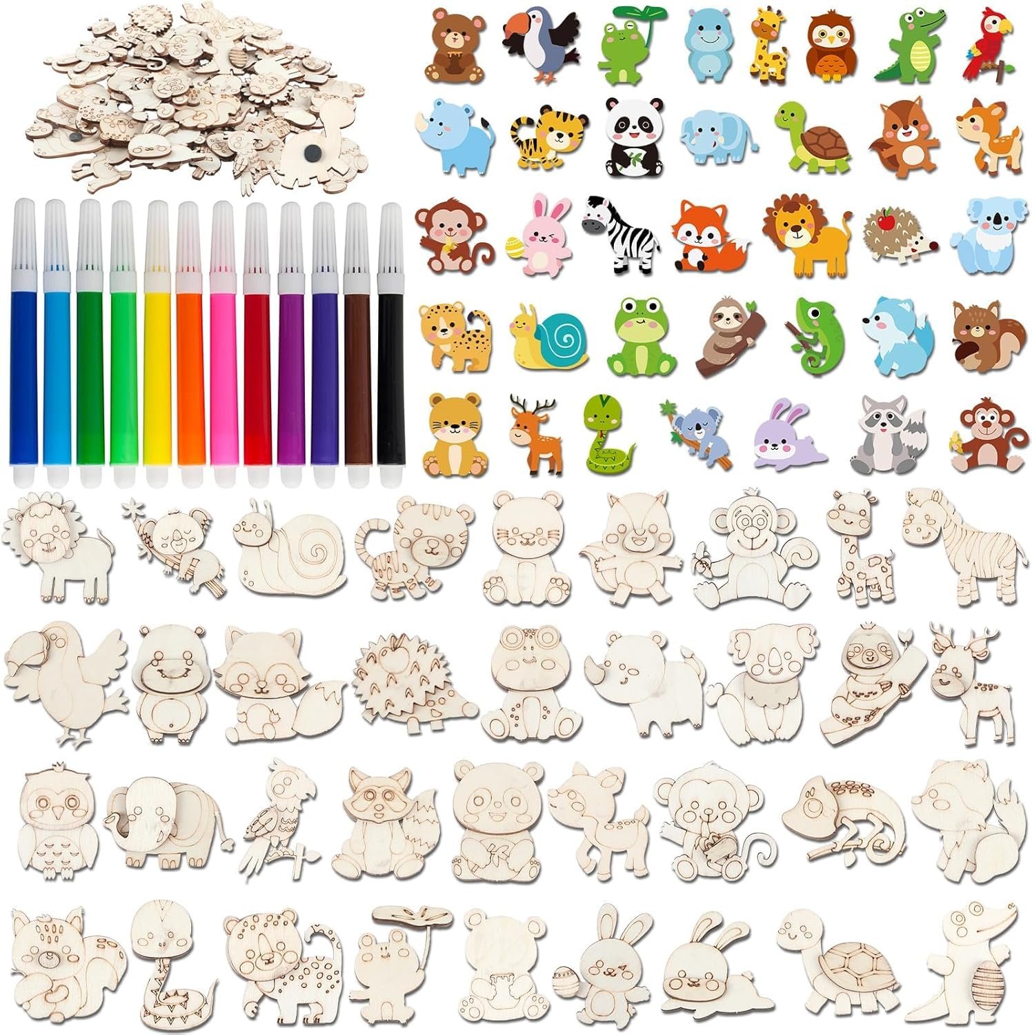 wholesale gisgfim 36pcs wooden magnet painting craft kit diy wooden magnets coloring arts crafts for kids ages 4-8 8-12 for birthday party gifts toys jungle animal creativity supplies party favors factory & supplier oem