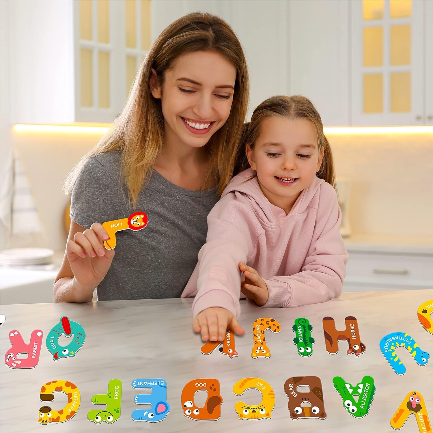 wholesale large size magnetic letters, cute animal alphabet abc magnets for fridge colorful uppercase animals toys set educational spelling learning games for kids, toddlers 3 4 5 years old factory & supplier oem
