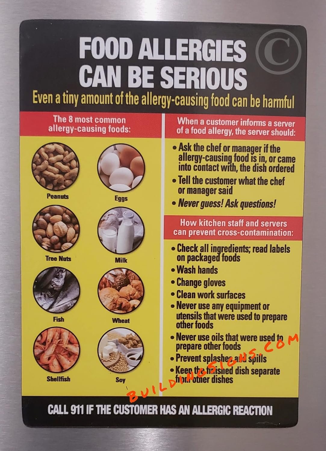 wholesale restaurant choking magnet sign and restaurant food allergies magnet poster (refregirator magent, 7x10 inch, light blue, two(2) magnet signs) factory & supplier oem