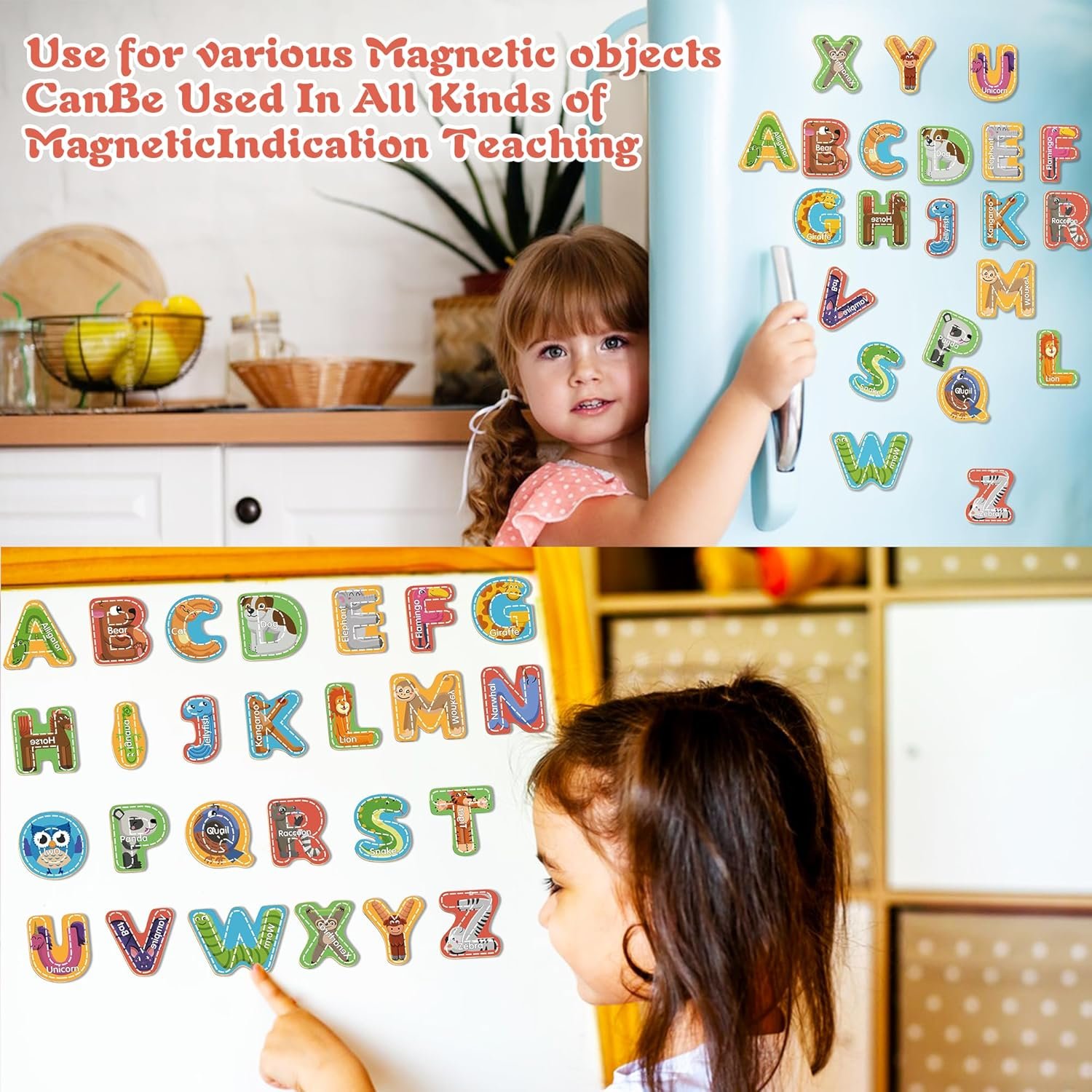 wholesale magnetic letter, thickened wooden abc alphabet fridge magnets for toddlers 1-3, large cute animal magnet learning toys set for kids ages 2 4 5 years old preschool learning (multicoloured) factory & supplier oem