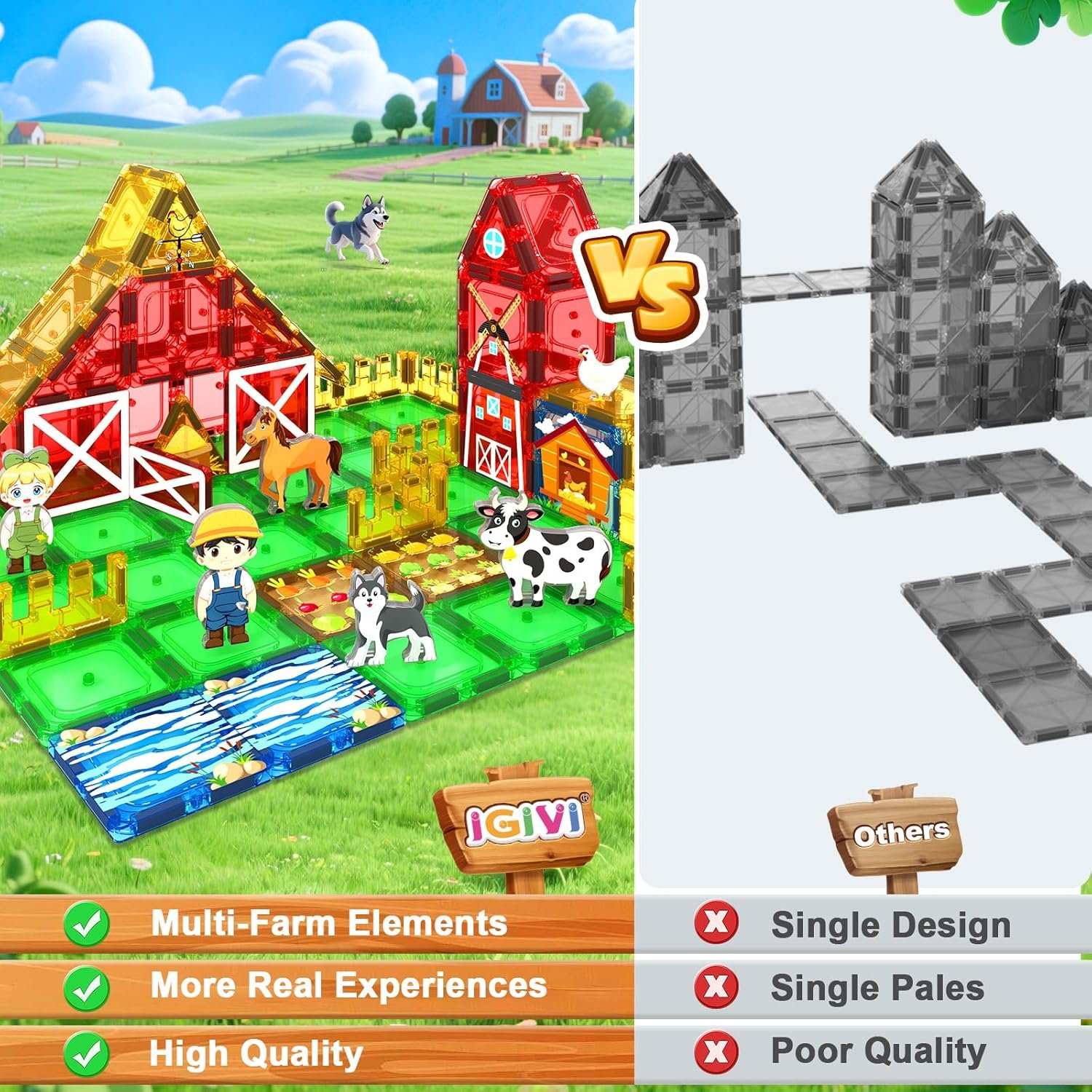 wholesale magnetic tiles farm animals toddler toys, stem magnet building blocks for kids ages 3-5 4-8 5-7, preschool montessori sensory toys, gifts for 3 year old boys & girls factory & supplier oem