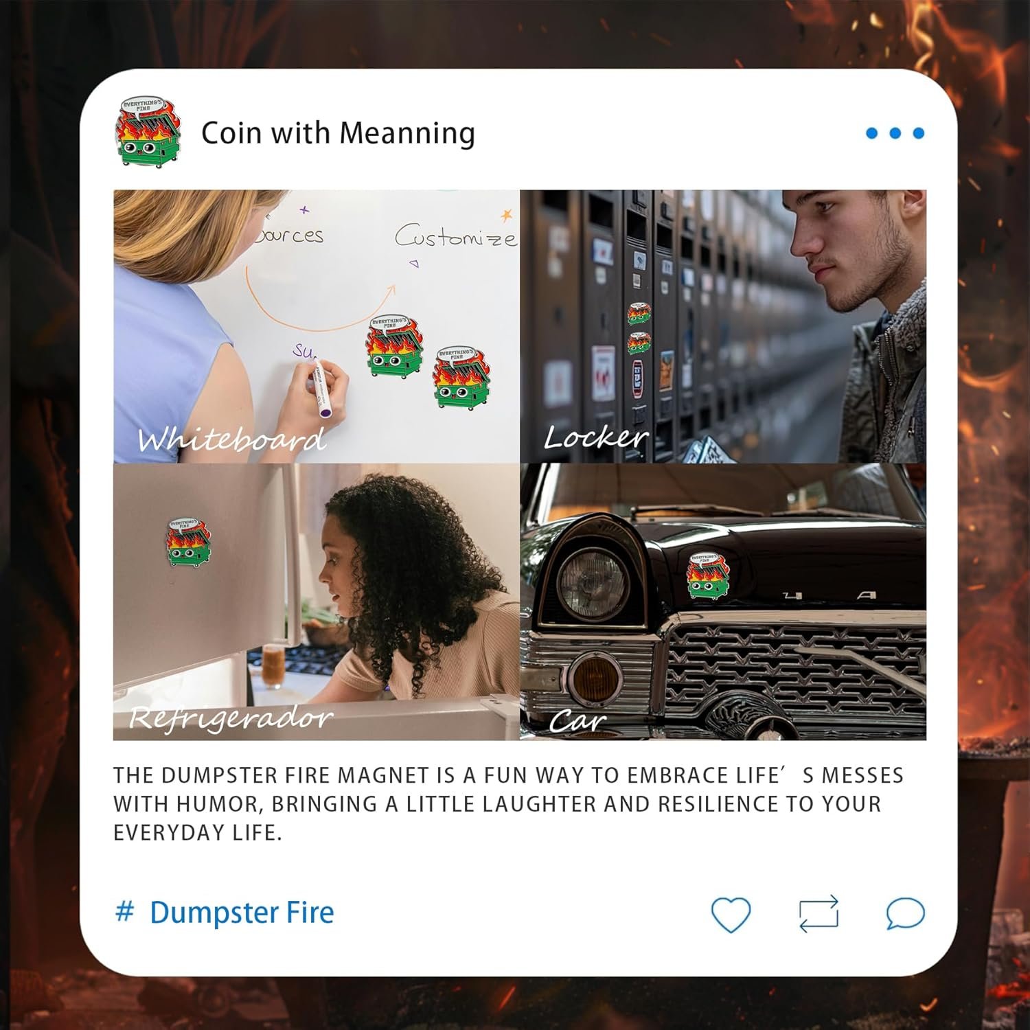 wholesale emotional dumpster fire fridge magnets - everything's fine refrigerator magnet - cute whiteboard support ornament - hilarious desk accessories for work - inspirational gift for men women coworker factory & supplier oem