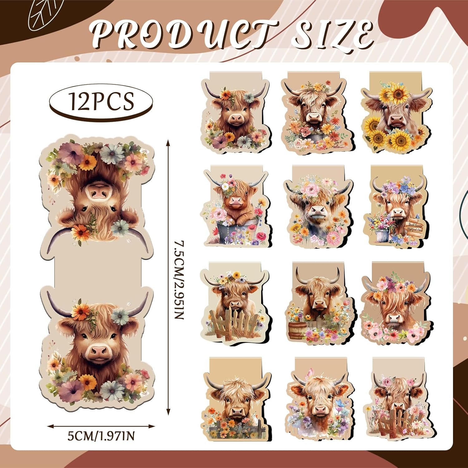 wholesale highland cow magnetic bookmark gifts - wxiben 12 pcs cow print book marks magnets animal magnetic bookmarks sunflower cattle bookmark page clip gift for book lovers teens students teacher reading factory & supplier oem