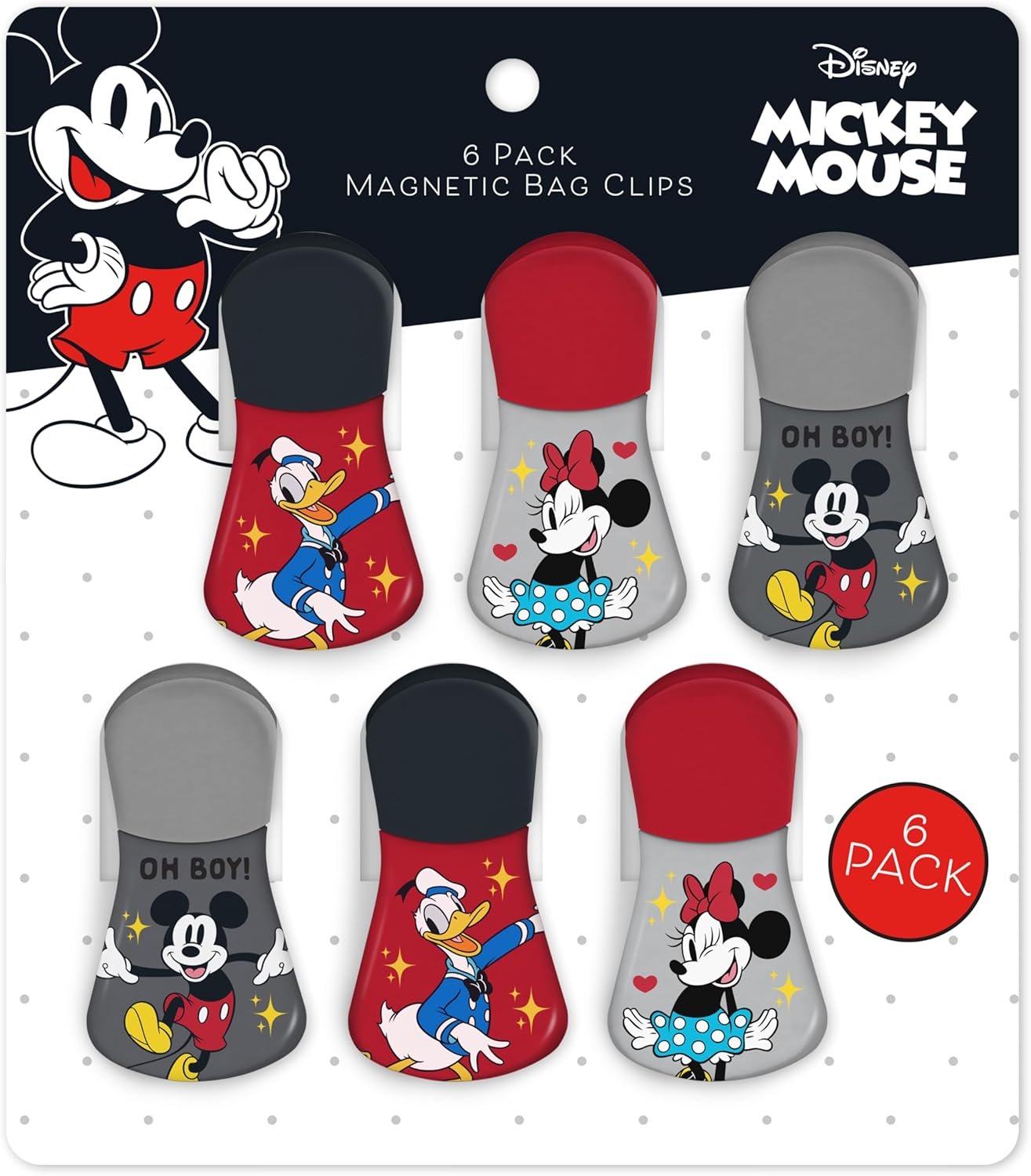 wholesale disney magnetic chip clips – set of 6 bag clips for food storage - mickey, minnie, lilo & stitch, winnie the pooh – durable airtight bag chip clips for pantry & fridge use factory & supplier oem