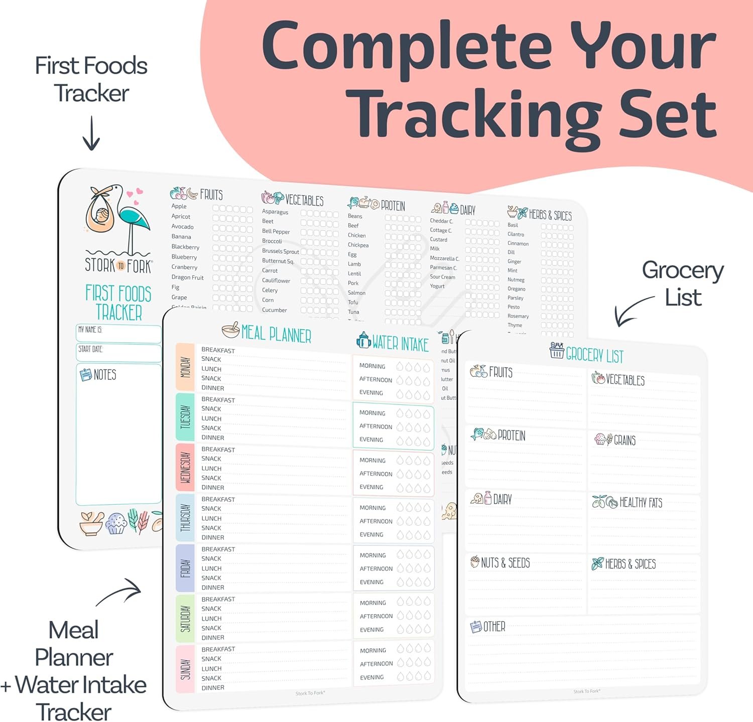 wholesale baby first food tracker, magnetic meal planner, fridge grocery shopping list chart (3 in 1) - dry, erase menu planners, strong stickiness on refrigerator - 11.8