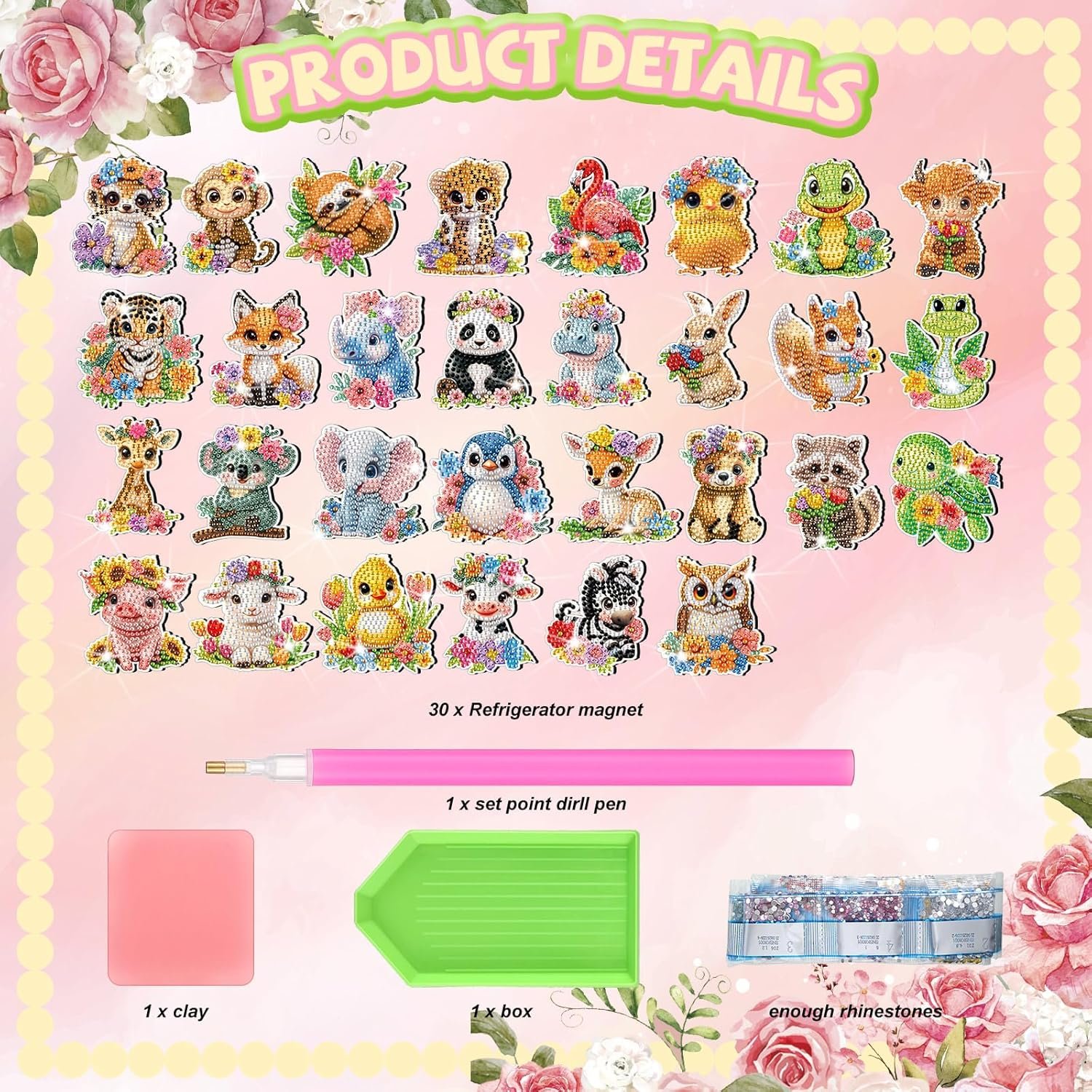 wholesale xuhal 30 pcs animal diamond painting magnets watercolor animal diamond art magnet kits for adults cute elephant tiger refrigerator magnetic sticker 5d rhinestone fridge stickers for diy crafts gifts factory & supplier oem