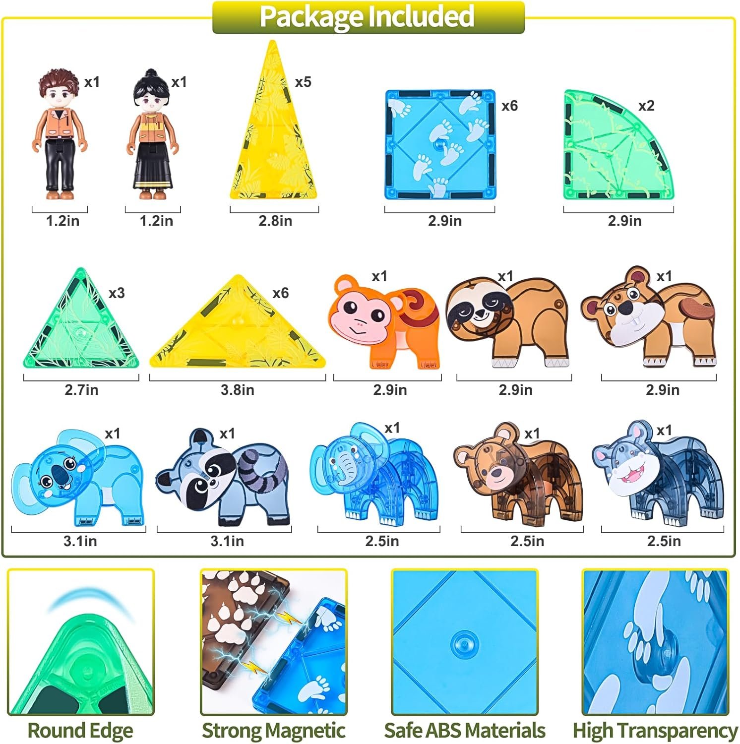 wholesale magnetic tiles set, magnet blocks building toys, safari animals magnetictile for toddler 3-5, assembly 3d structure jungle & forest theme, stem learning toy for kids girls,boys age 3 4 5 6 7 factory & supplier oem