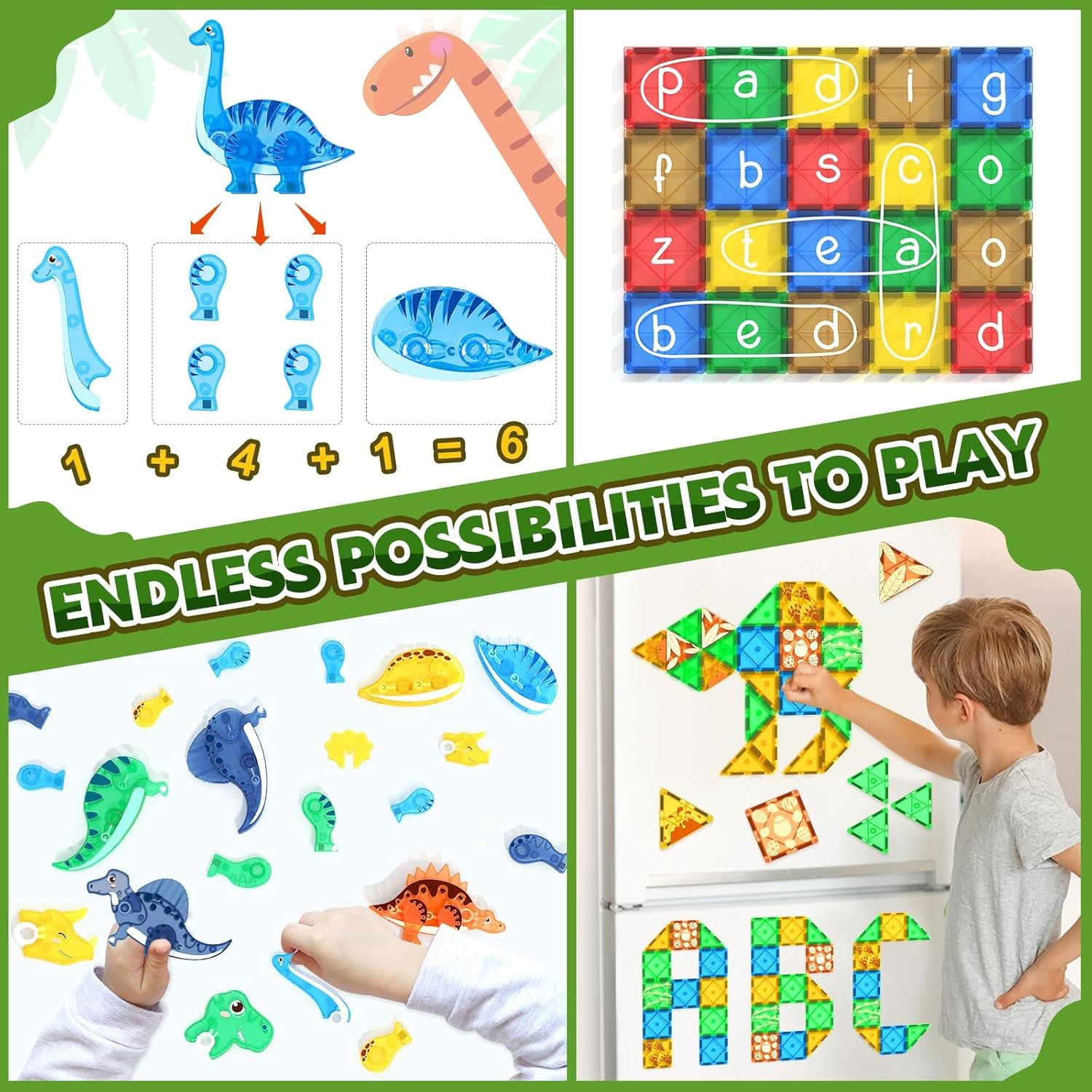 wholesale dinosaur toys magnetic tiles 3d movable dinos for kids 3-5 5-7 toddler outdoor sensory toys, stem educational magnetic blocks for 3+ years old boys girls kids toy factory & supplier oem