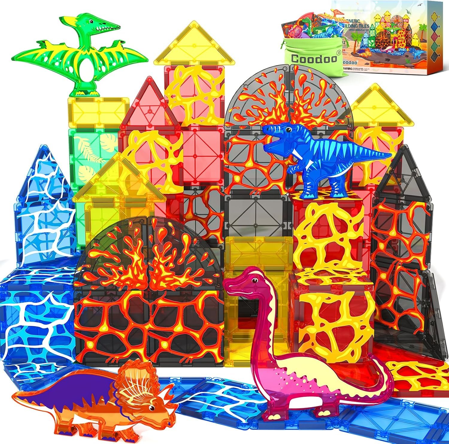 wholesale dinosaur toys magnetic tiles lava dinosaur world set - magnetic blocks building toys for kids 3-5 5-7 girls boys toys age 4-6 6-8, classroom must haves toddler sensory toys for 3+ year old kids toys factory & supplier oem