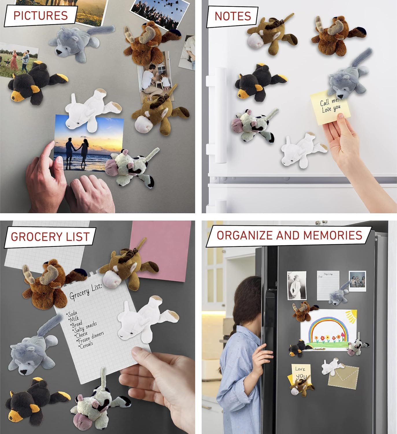 wholesale dollibu wild collection plush magnetic animals - fluffy plush animal magnets, adorable farm and wild animals magnetic plush, cute magnets for refrigerator, locker, or home decor accessory - 6 pcs set factory & supplier oem