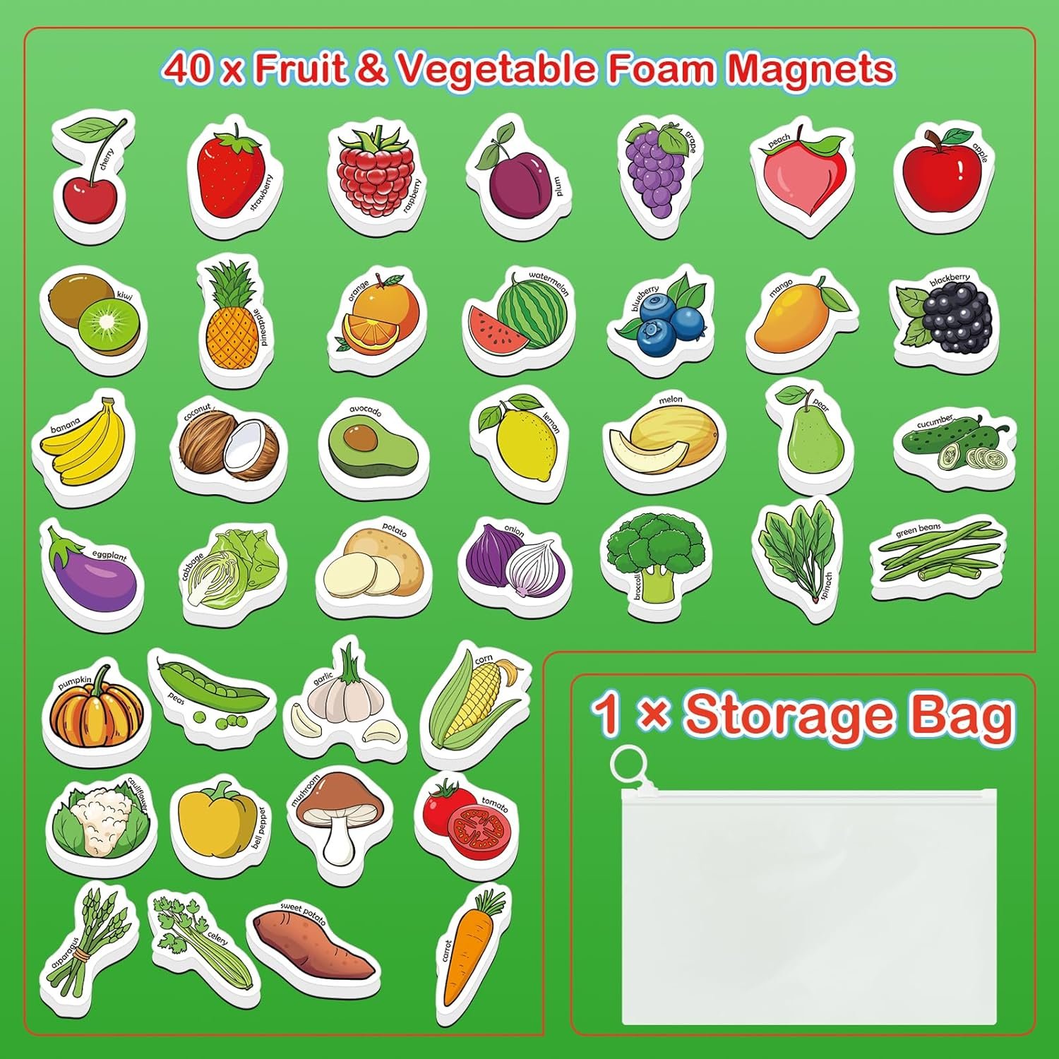 wholesale 40 magnetic food set - fridge magnets for kids, toddlers & preschool classroom - fruits & veggie toys for learning & speech therapy factory & supplier oem