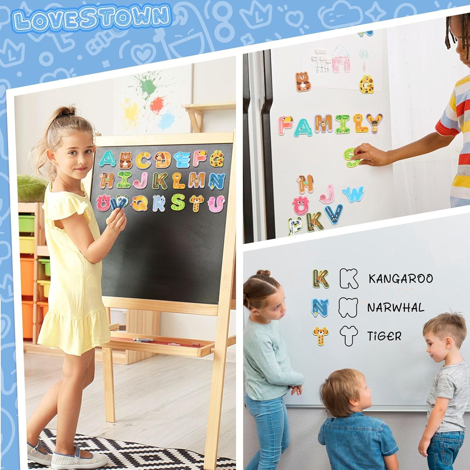 wholesale lovestown alphabet magnets,41 pcs magnetic alphabet letters and numbers set, animal fridge learning toys for kids factory & supplier oem