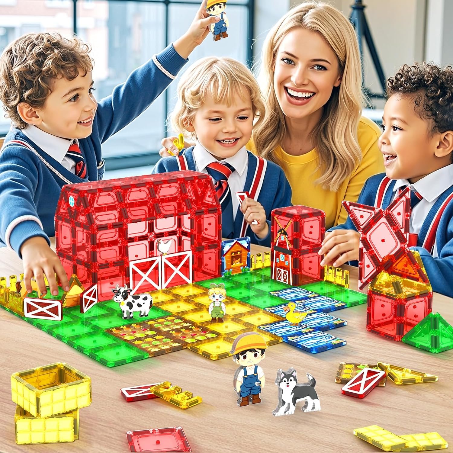 wholesale magnetic tiles farm animals toddler toys, stem magnet building blocks for kids ages 3-5 4-8 5-7, preschool montessori sensory toys, gifts for 3 year old boys & girls factory & supplier oem
