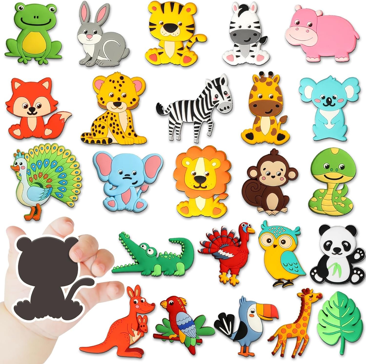 wholesale 24pcs jungle animals refrigerator magnets for toddlers 1-3 kids cute rubber safari animals educational toy wild animal magnets for fridge full back magnetic toys for fridge whiteboard baby gift factory & supplier oem